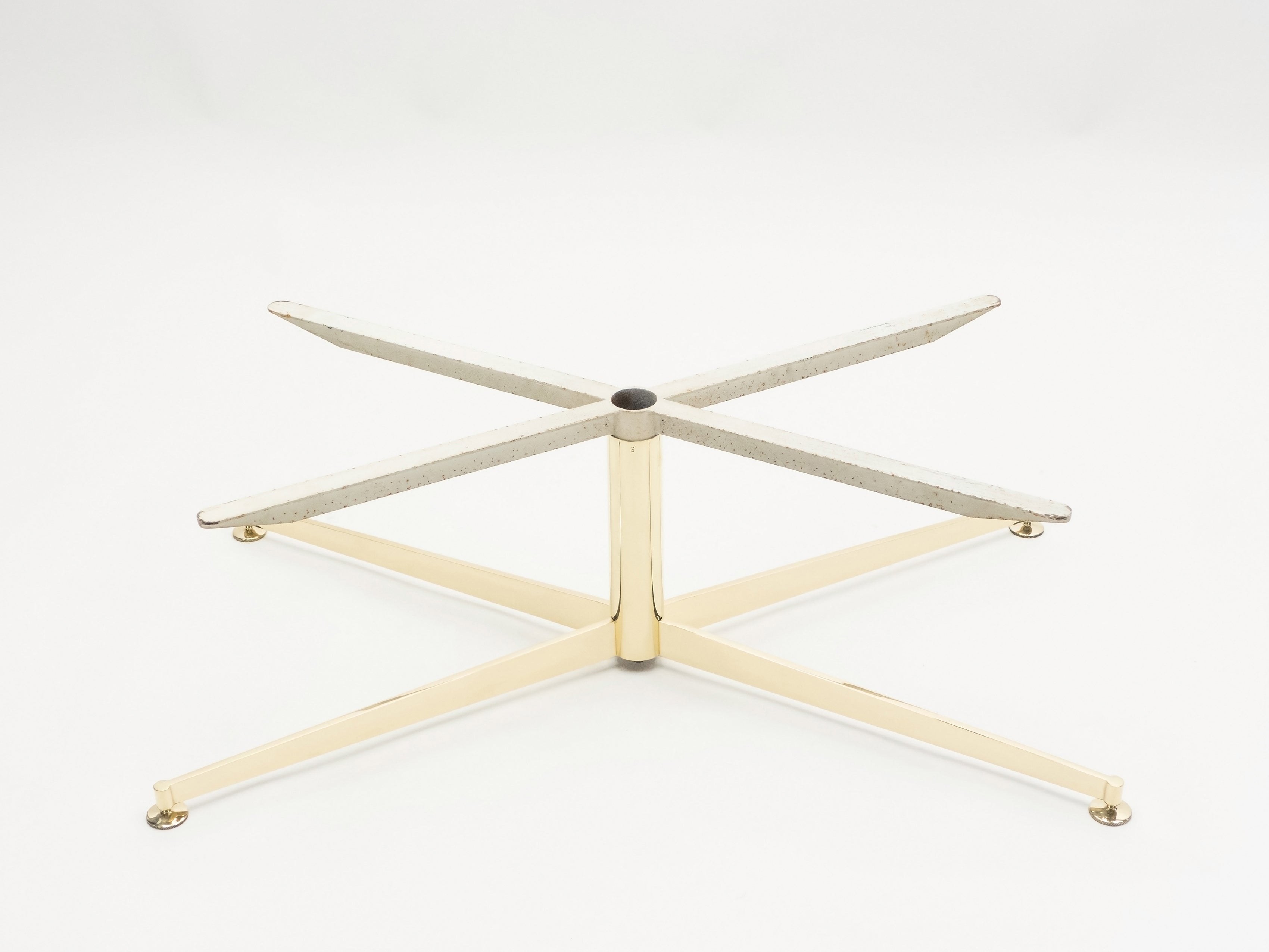 First Arflex Edition by Michel Kin Elliptical travertine brass Coffee Table 1960