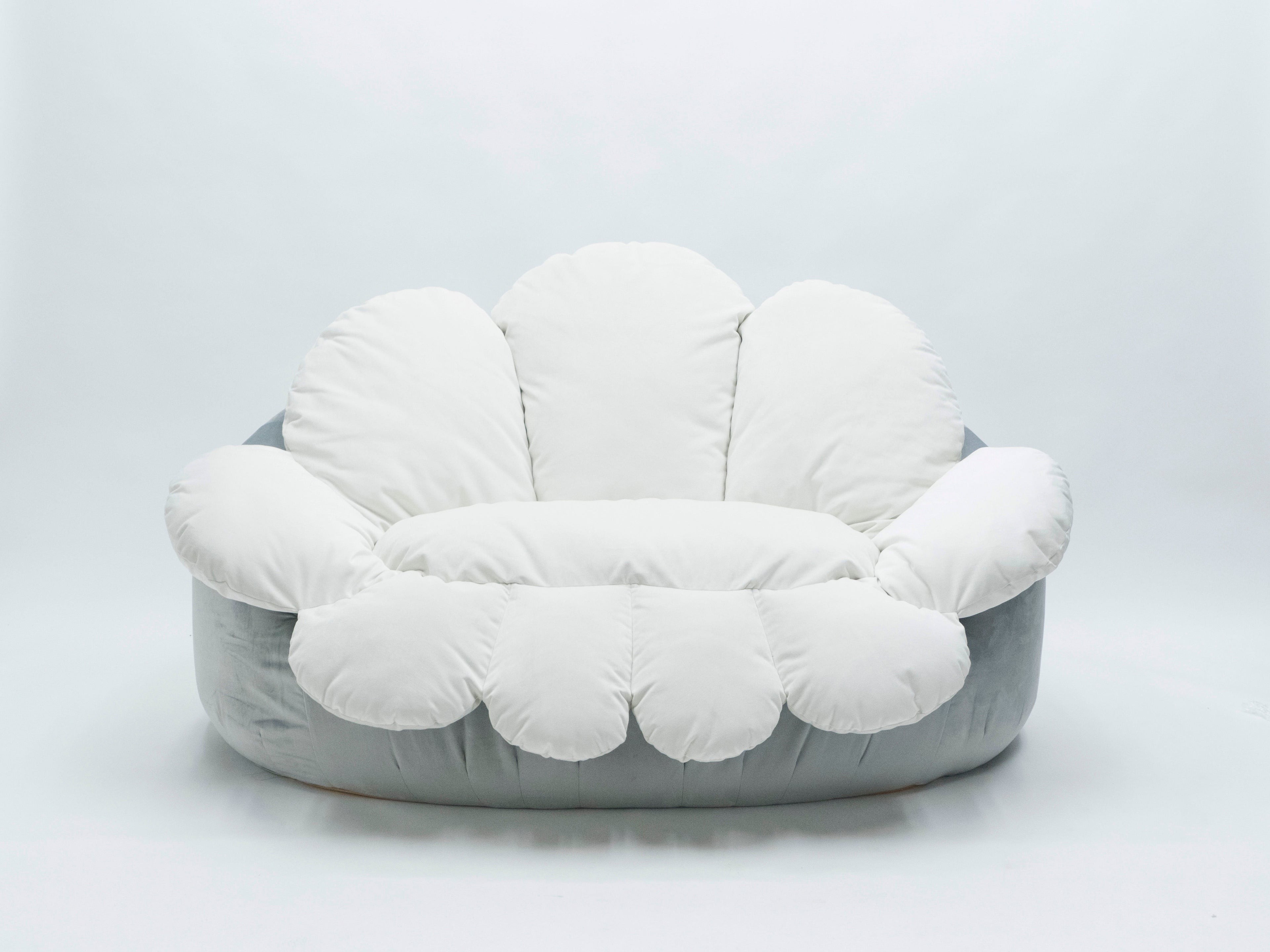 Unique velvet flower Sofa by Raphael Raffel for Honore Paris late 1970s