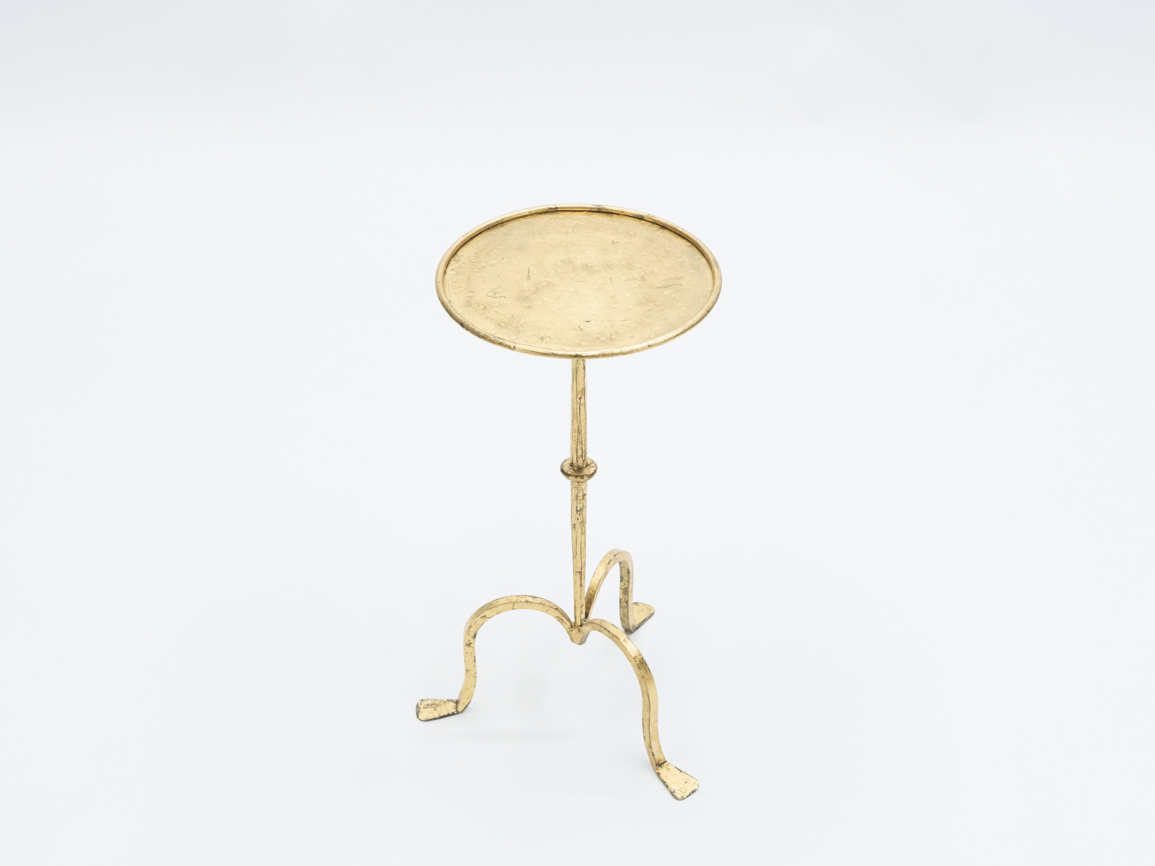 Rare French Henri Pouenat gilt wrought iron gold leaf gueridon 1960s