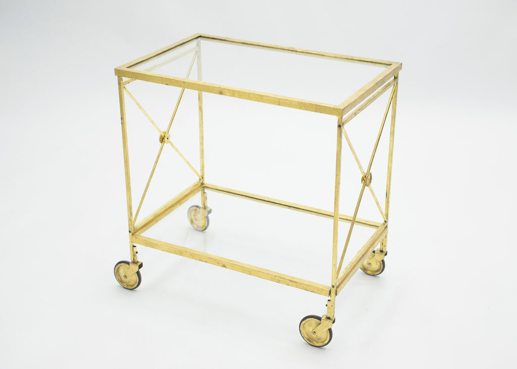 French neoclassical Maison Jansen gilded iron bar cart 1960s