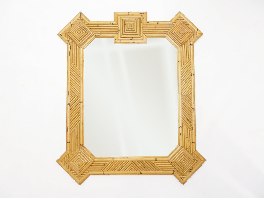 Rare XL rattan bamboo mirror Maurizio Mariani for Vivai Del Sud Roma 1970s