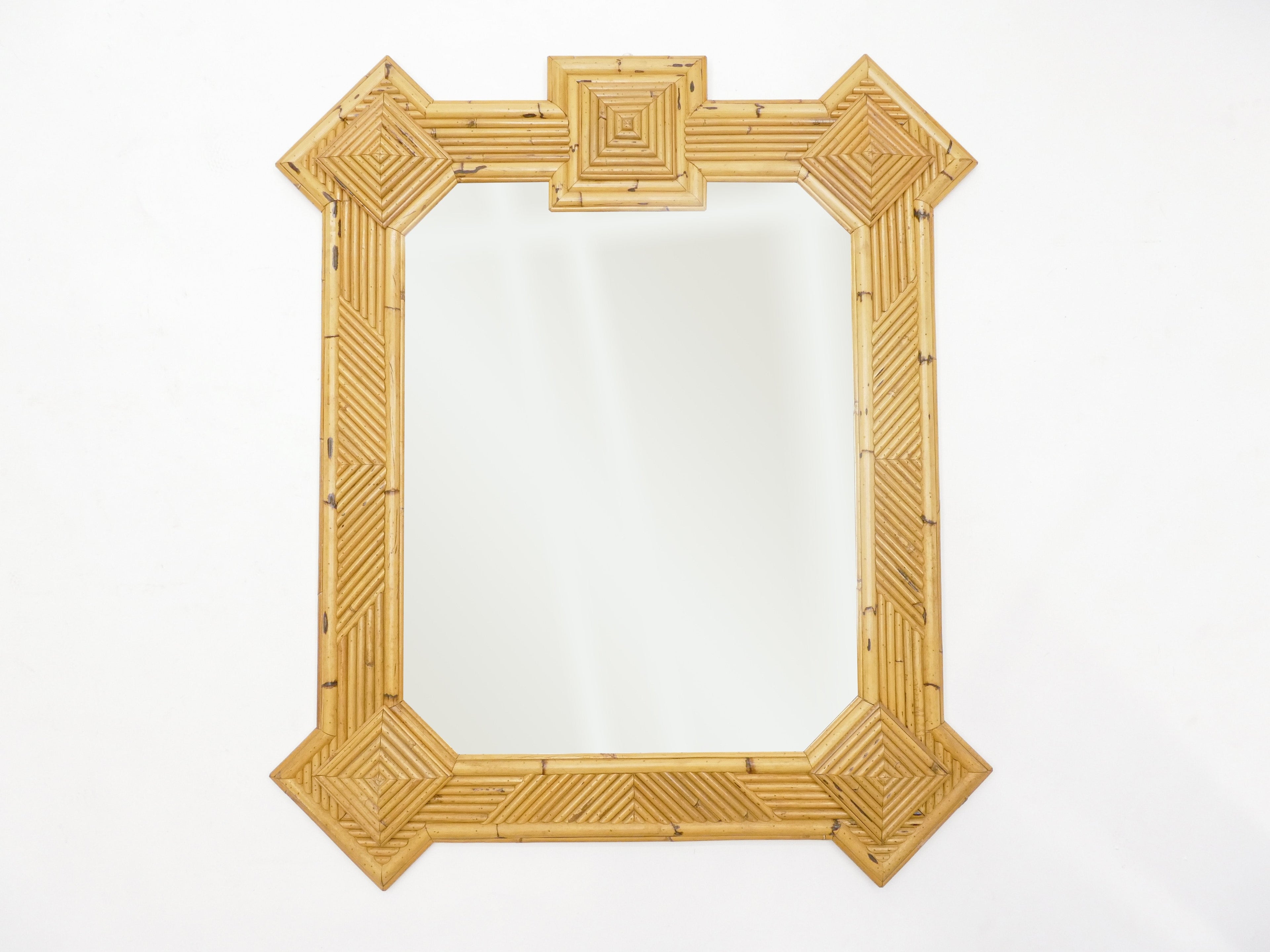 Rare XL rattan bamboo mirror Maurizio Mariani for Vivai Del Sud Roma 1970s