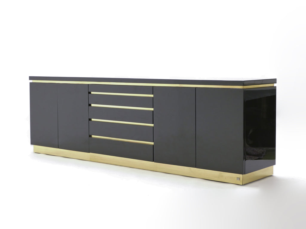 Large Signed J.C. Mahey brass black lacquered sideboard 1970s