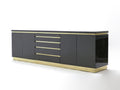 Large Signed J.C. Mahey brass black lacquered sideboard 1970s