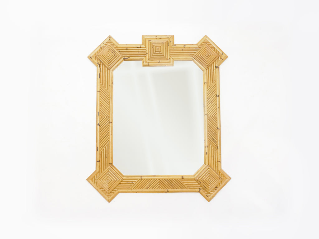 Rare XL rattan bamboo mirror Maurizio Mariani for Vivai Del Sud Roma 1970s