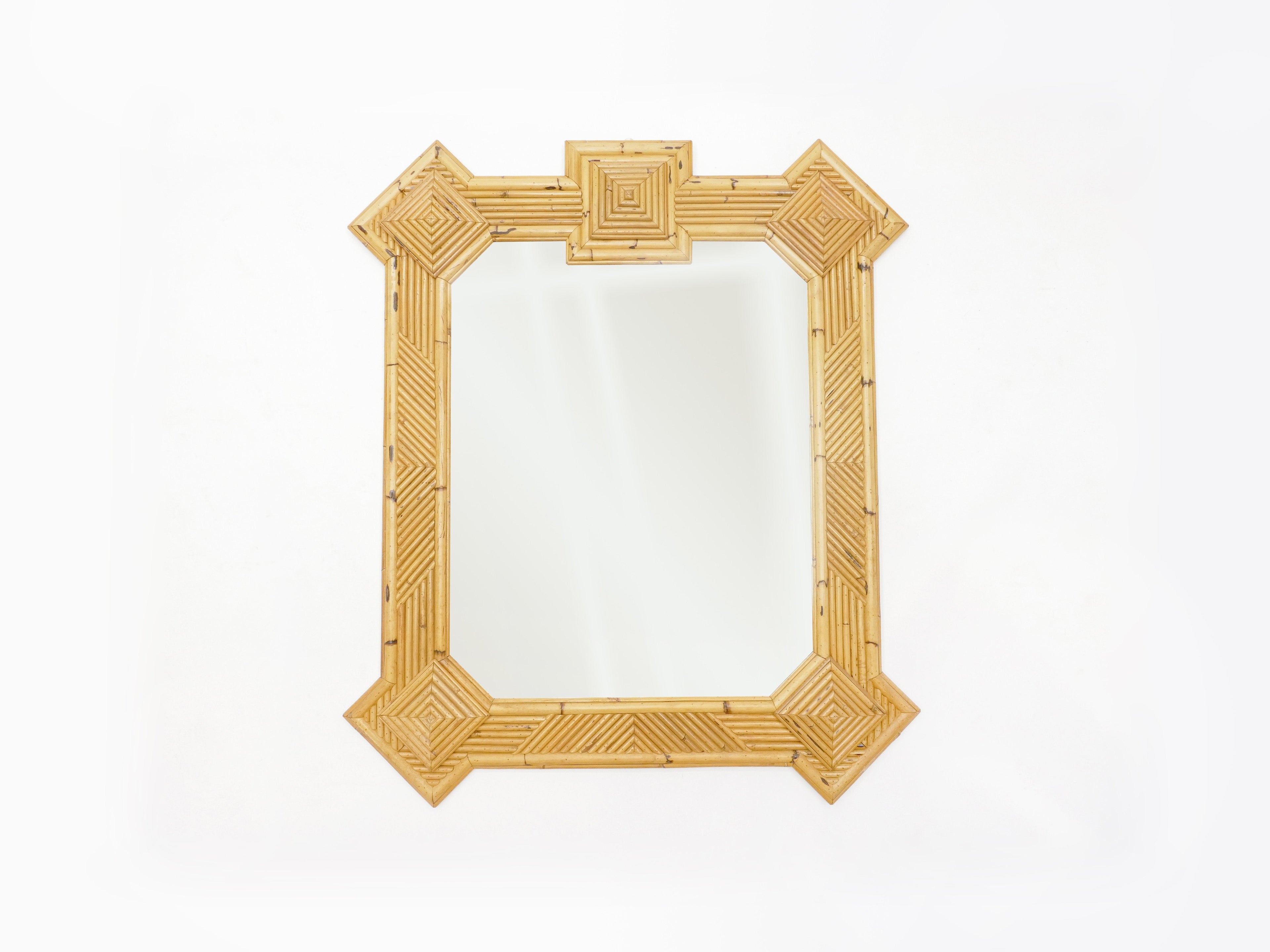 Rare XL rattan bamboo mirror Maurizio Mariani for Vivai Del Sud Roma 1970s