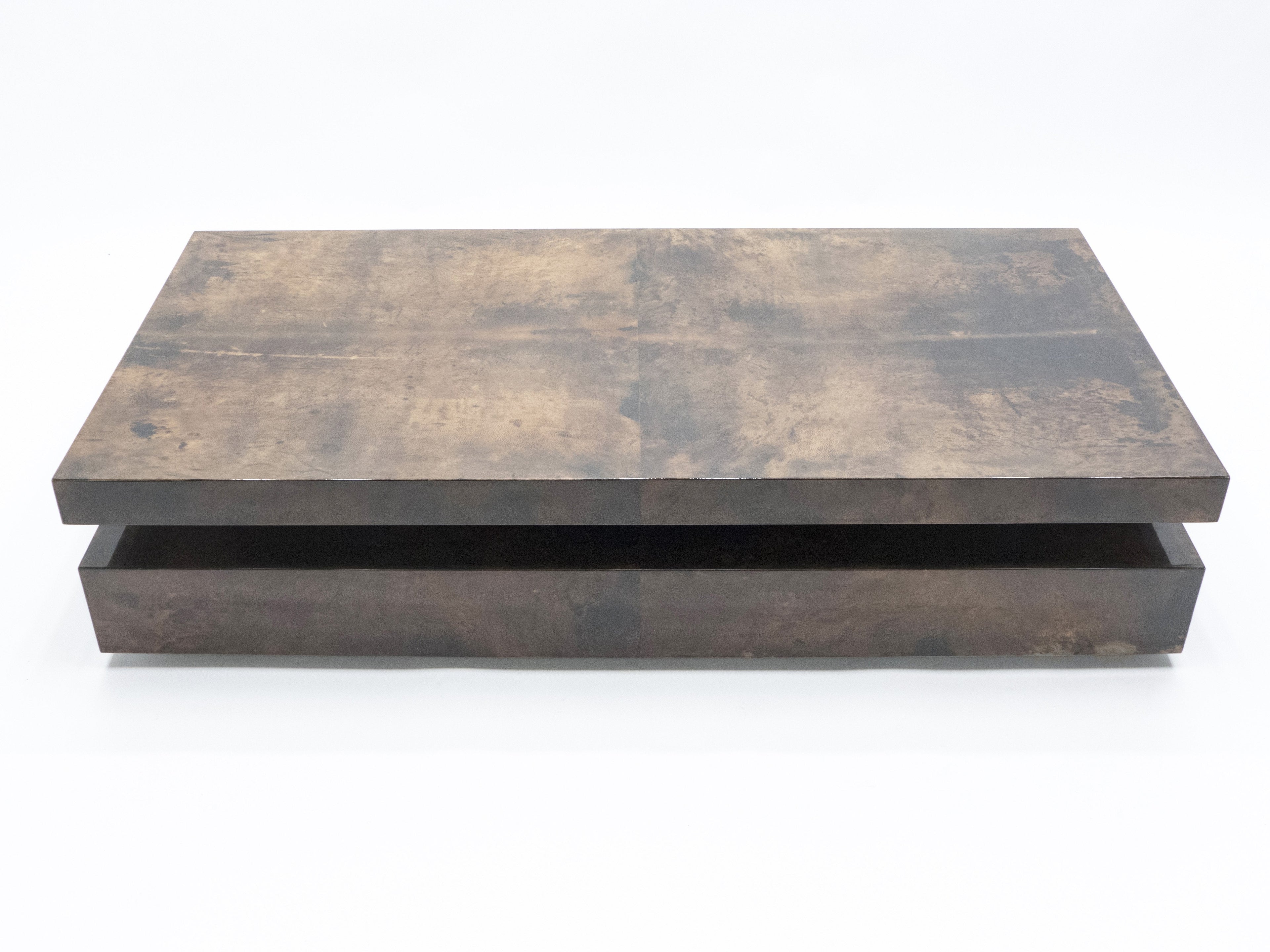 Large goatskin parchment coffee table by Aldo Tura 1960s