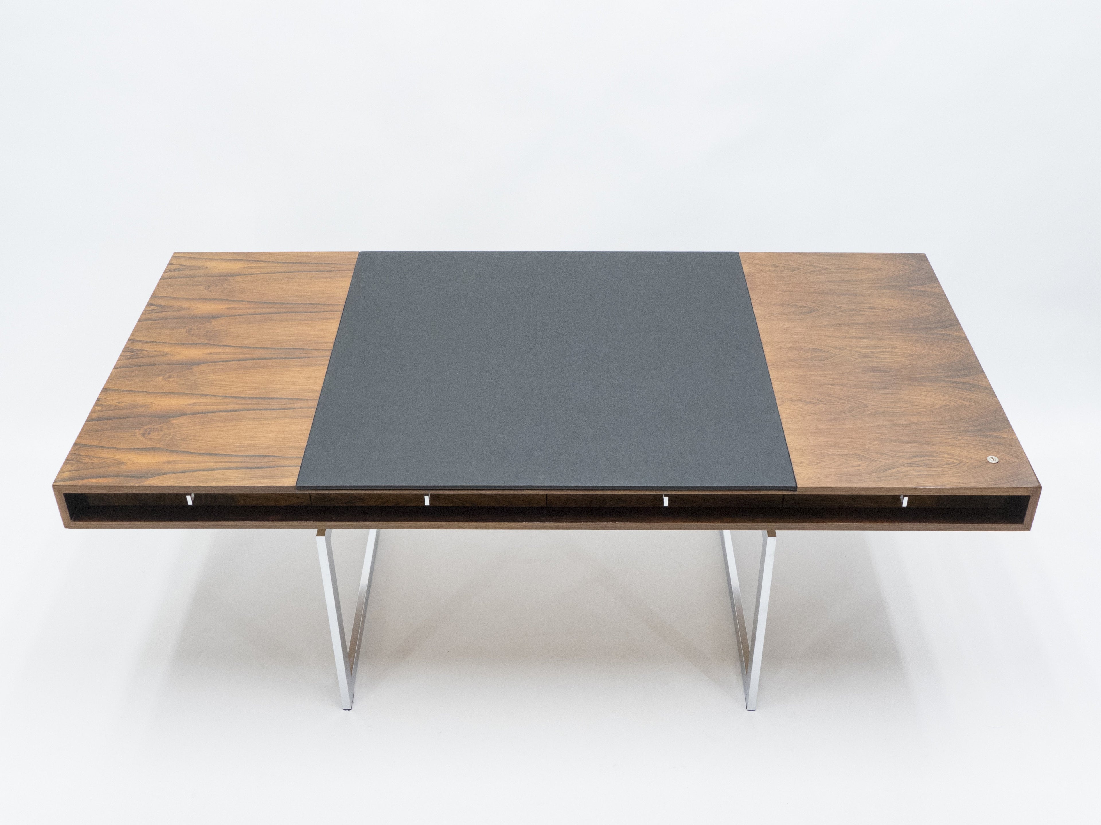 Unique Bodil Kjaer Rosewood chrome desk E. Pedersen & Søn Denmark 1960s