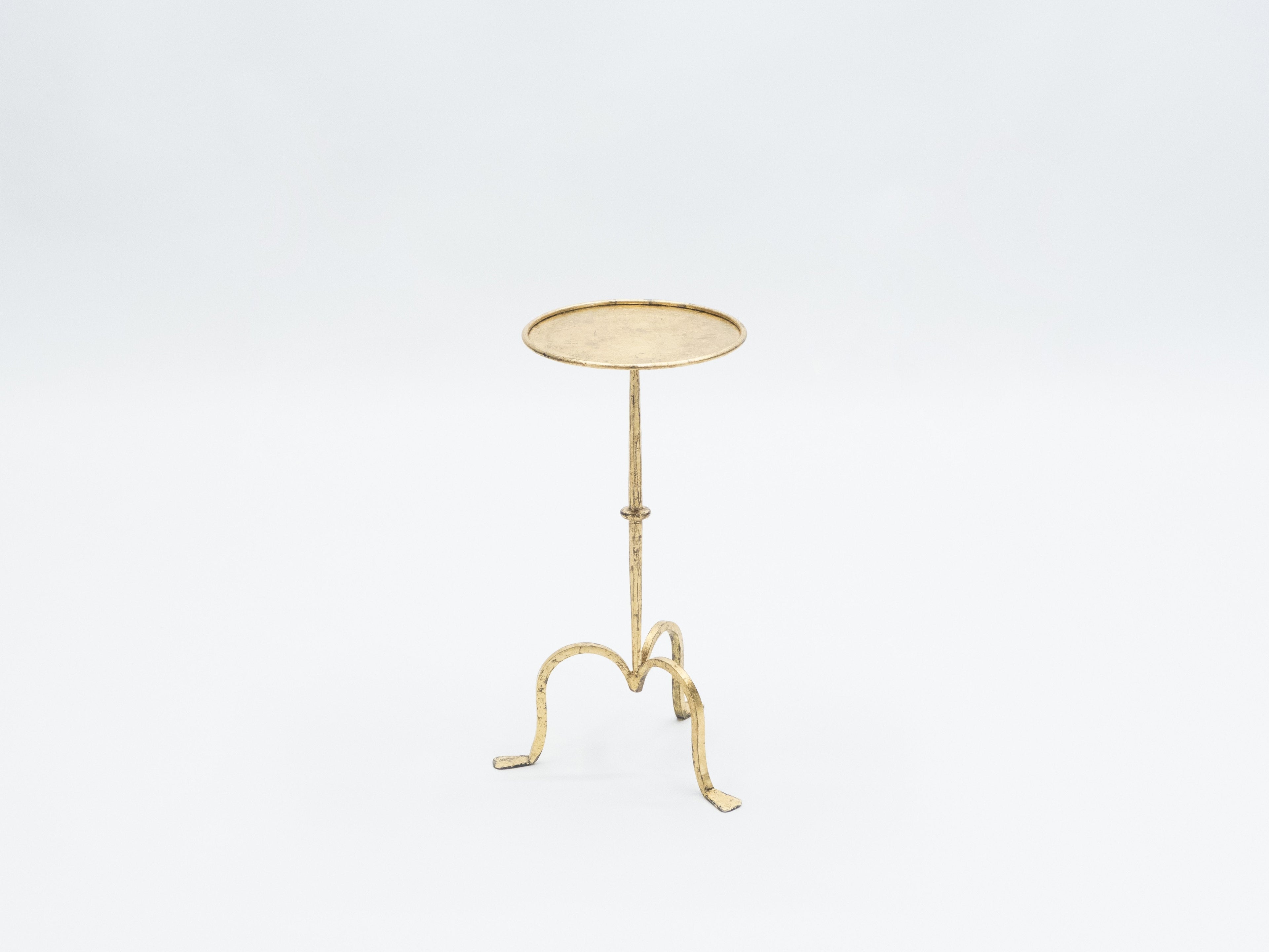 Rare French Henri Pouenat gilt wrought iron gold leaf gueridon 1960s