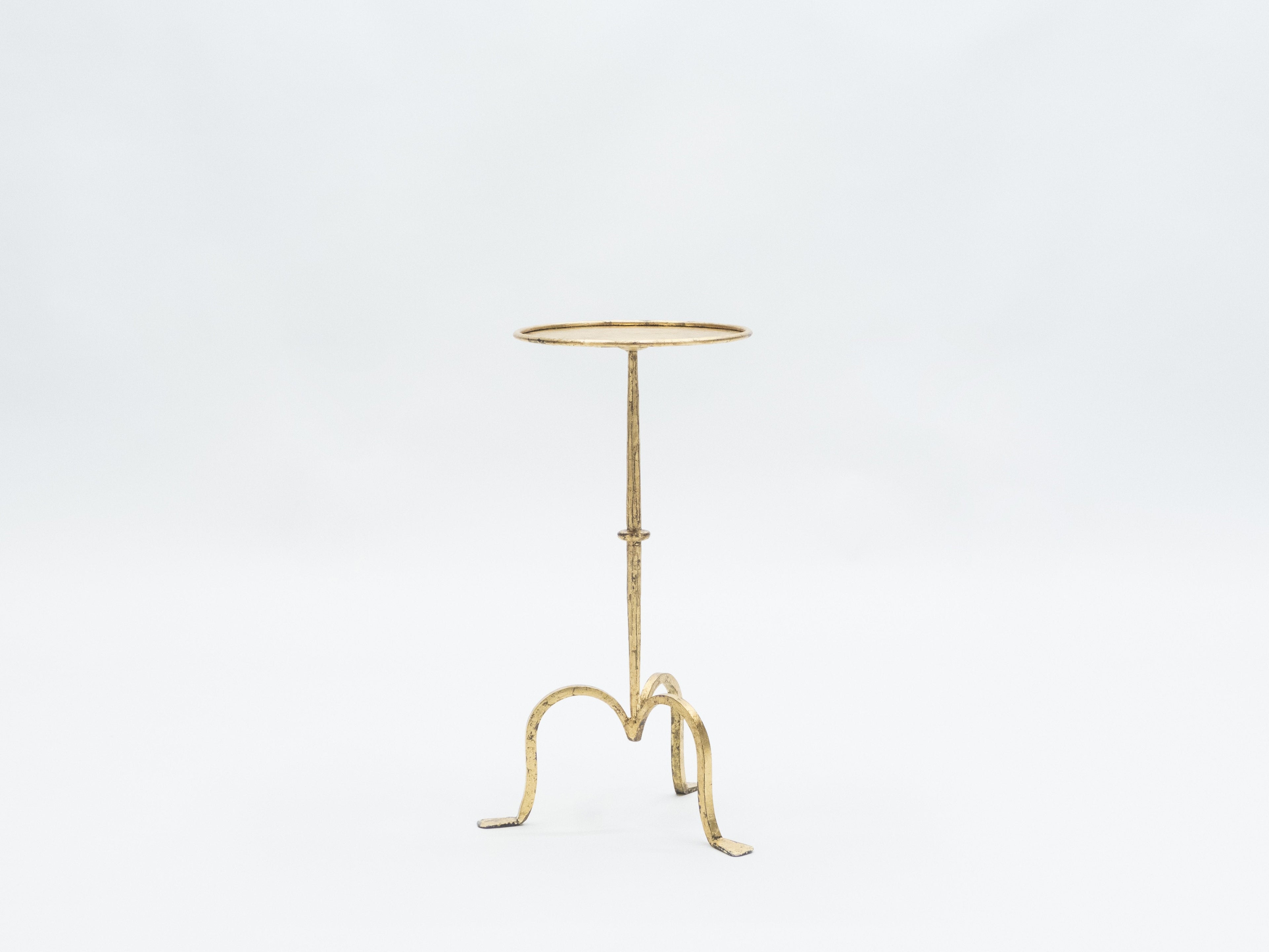 Rare French Henri Pouenat gilt wrought iron gold leaf gueridon 1960s