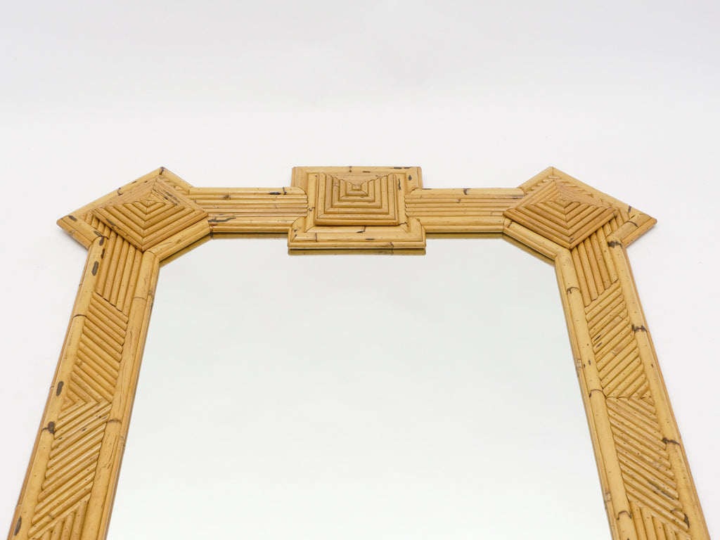 Rare XL rattan bamboo mirror Maurizio Mariani for Vivai Del Sud Roma 1970s