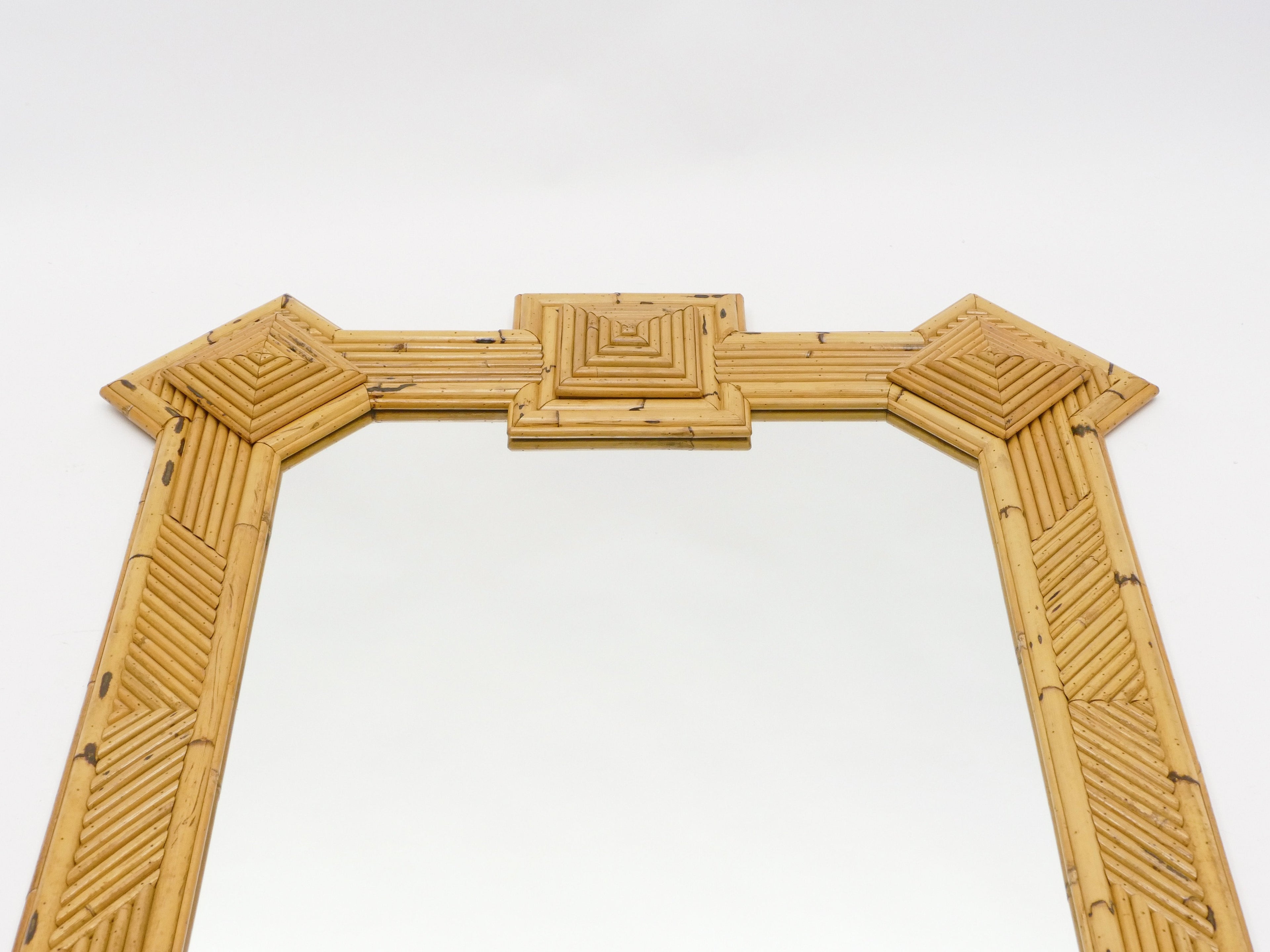 Rare XL rattan bamboo mirror Maurizio Mariani for Vivai Del Sud Roma 1970s