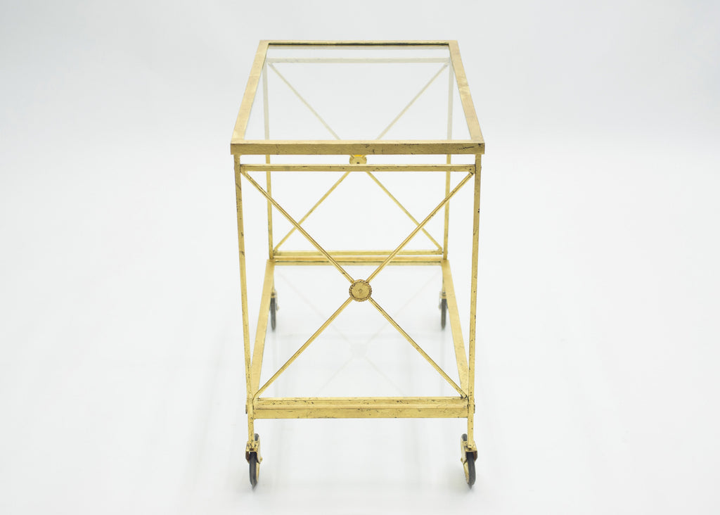 French neoclassical Maison Jansen gilded iron bar cart 1960s