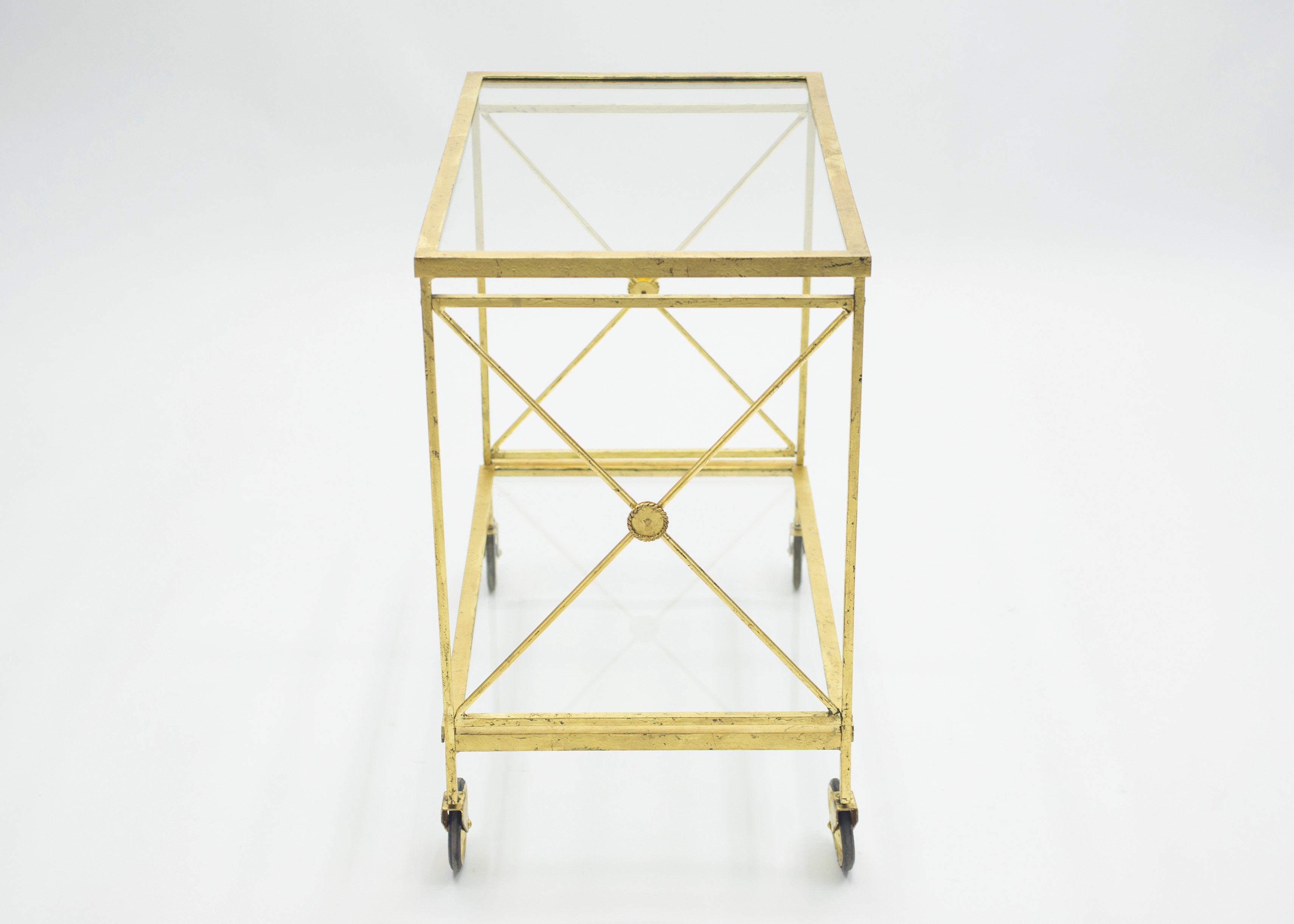 French neoclassical Maison Jansen gilded iron bar cart 1960s