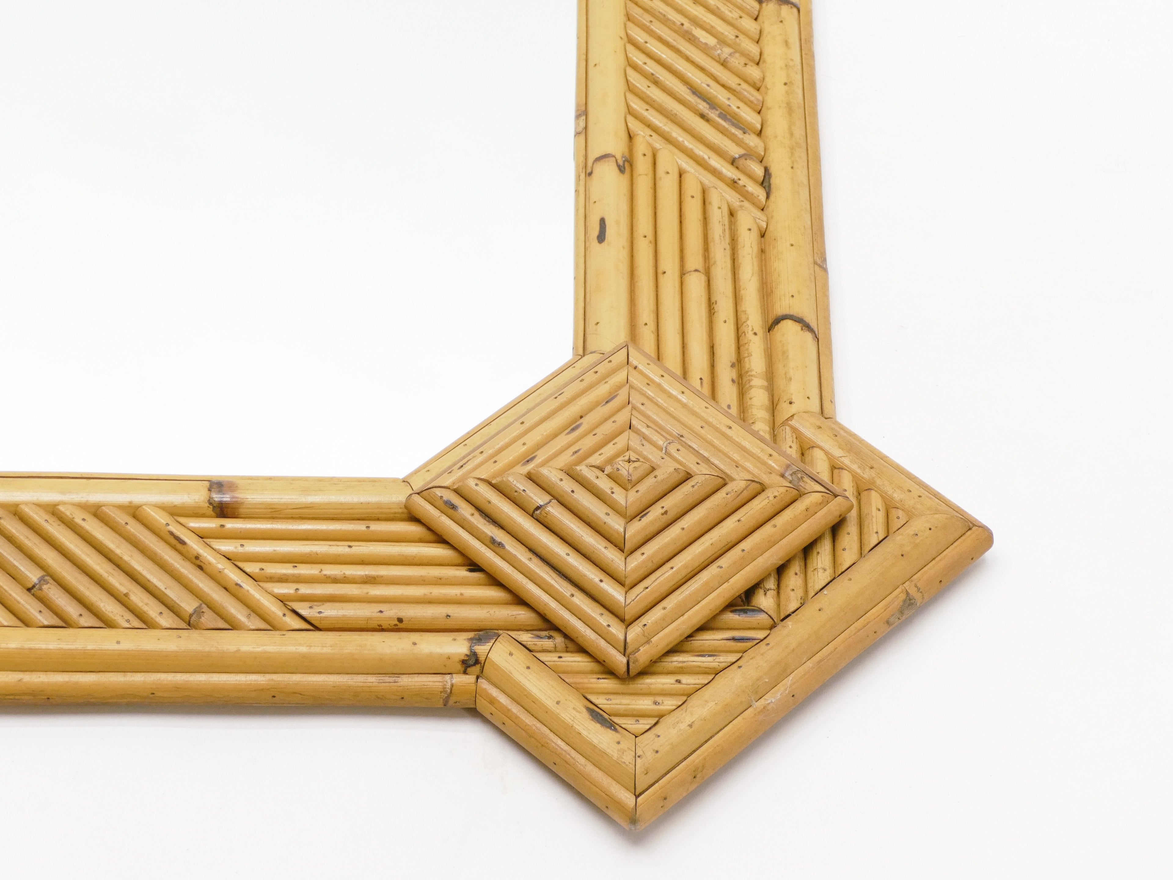 Rare XL rattan bamboo mirror Maurizio Mariani for Vivai Del Sud Roma 1970s
