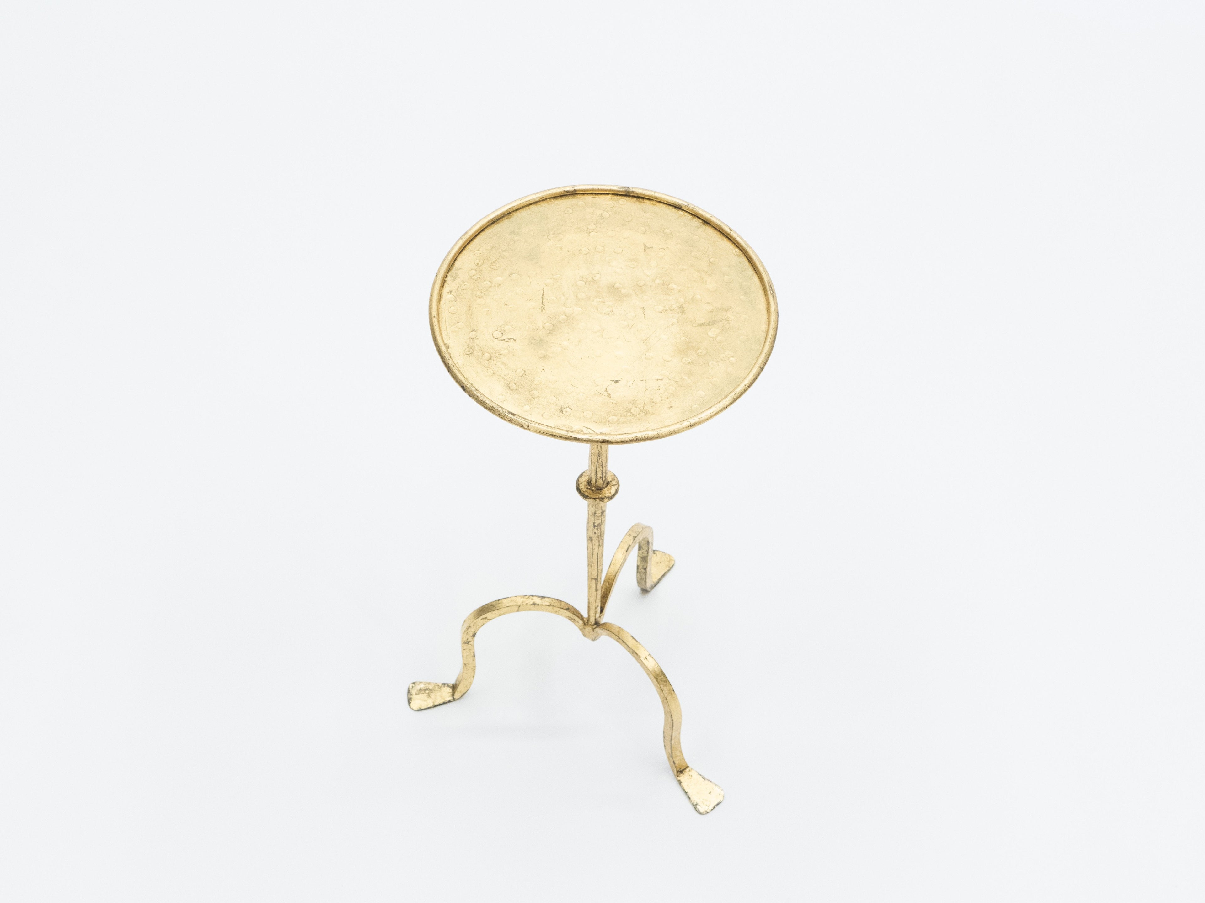 Rare French Henri Pouenat gilt wrought iron gold leaf gueridon 1960s