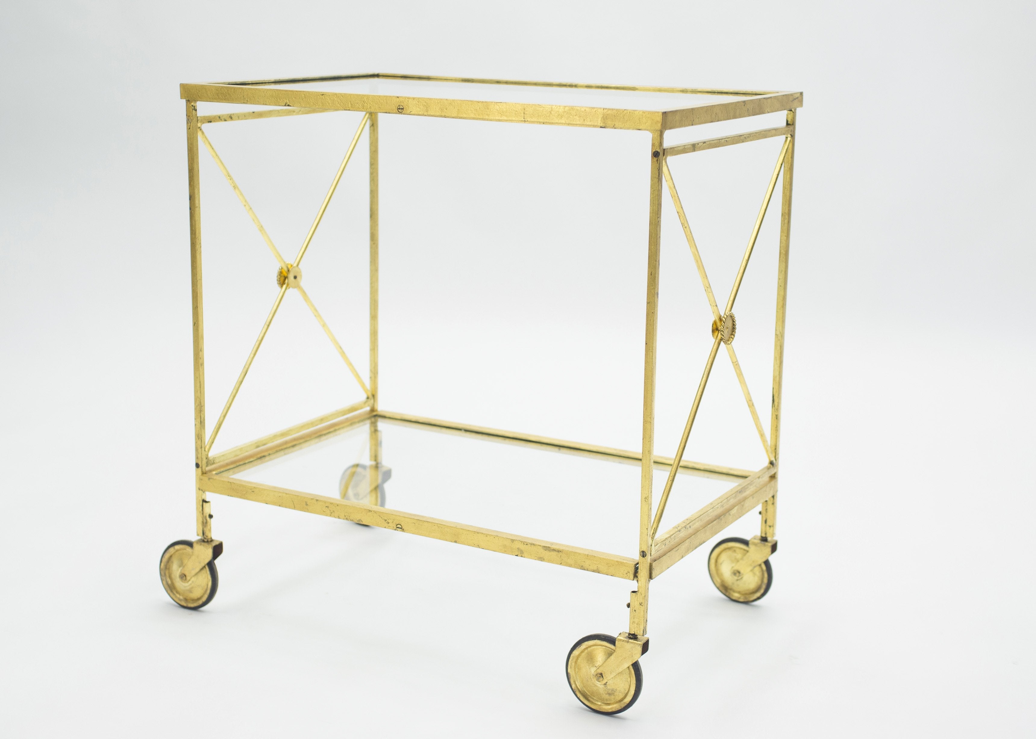 French neoclassical Maison Jansen gilded iron bar cart 1960s