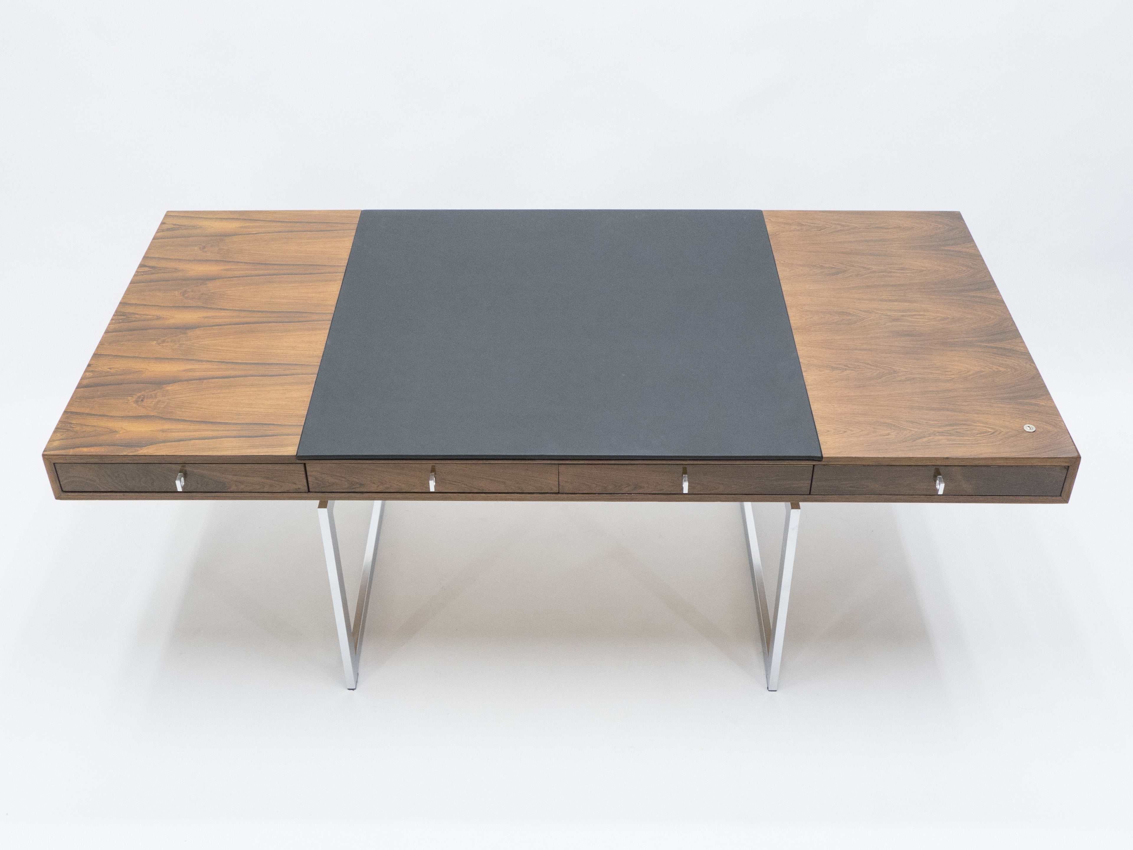 Unique Bodil Kjaer Rosewood chrome desk E. Pedersen & Søn Denmark 1960s