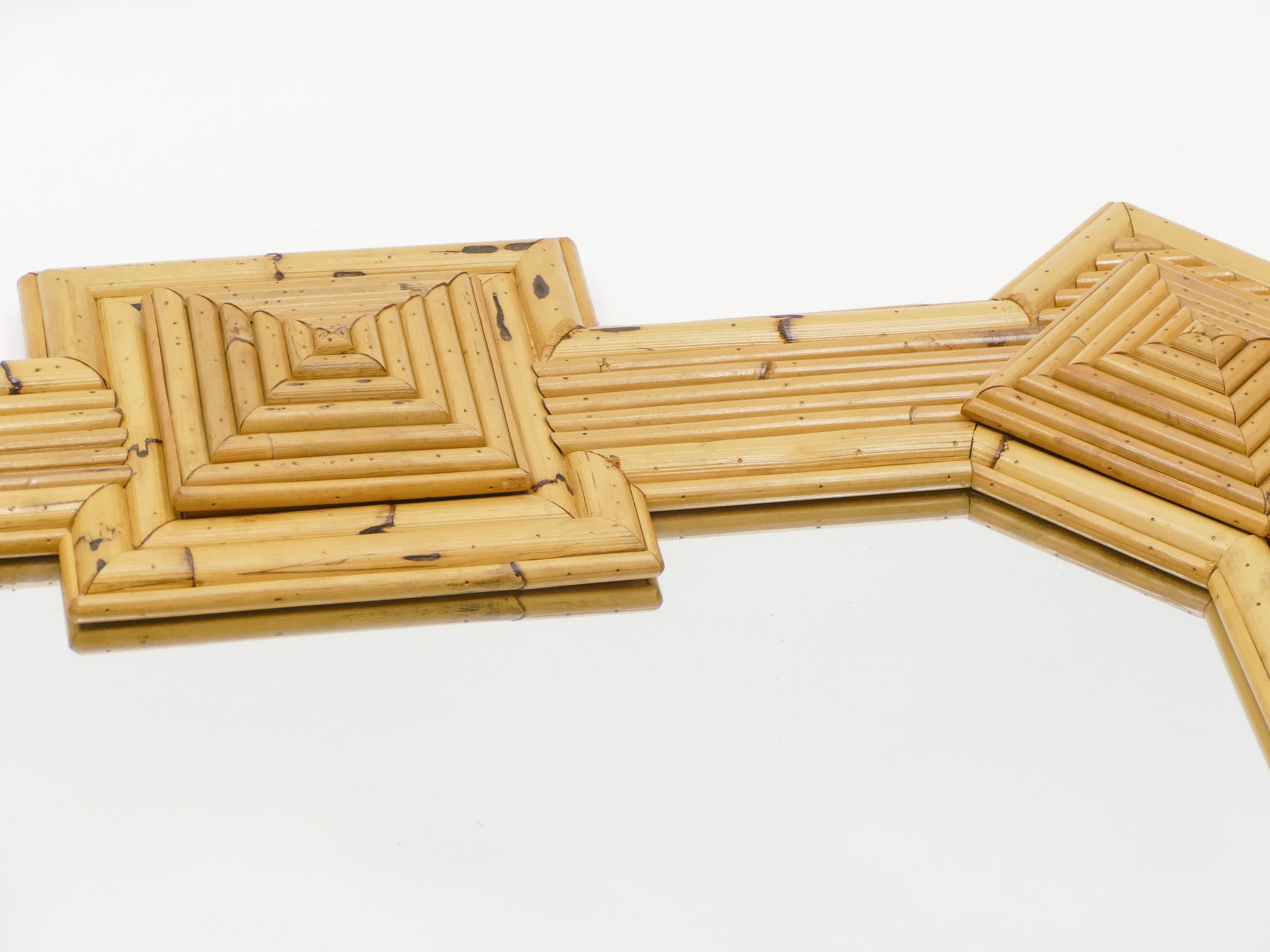 Rare XL rattan bamboo mirror Maurizio Mariani for Vivai Del Sud Roma 1970s