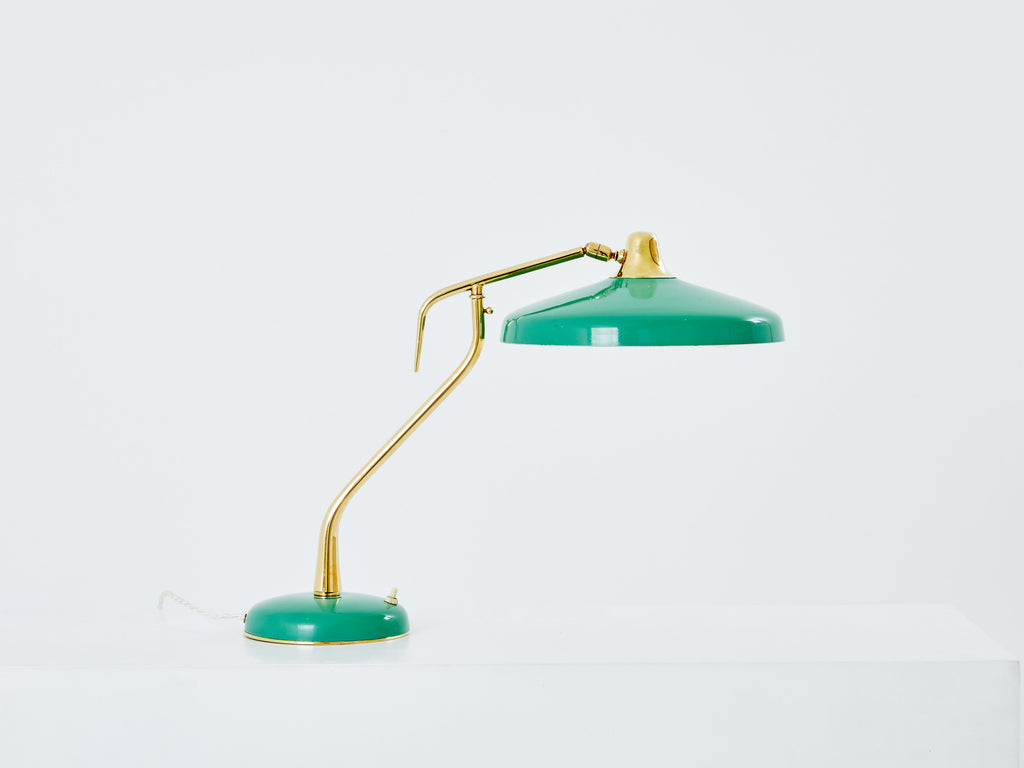 Oscar Torlasco for Stilux Milano table lamp green metal brass 1950s