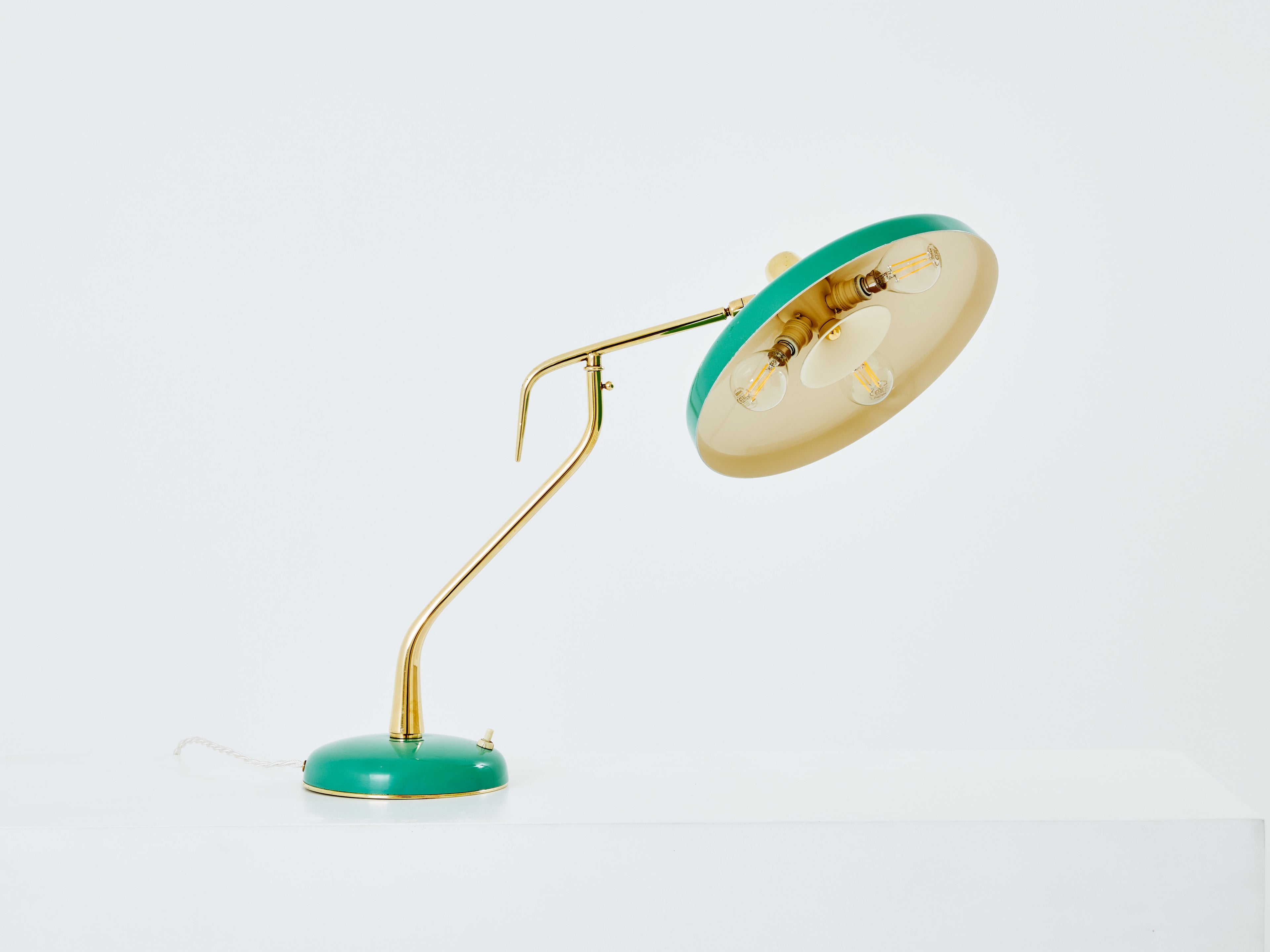 Oscar Torlasco for Stilux Milano table lamp green metal brass 1950s