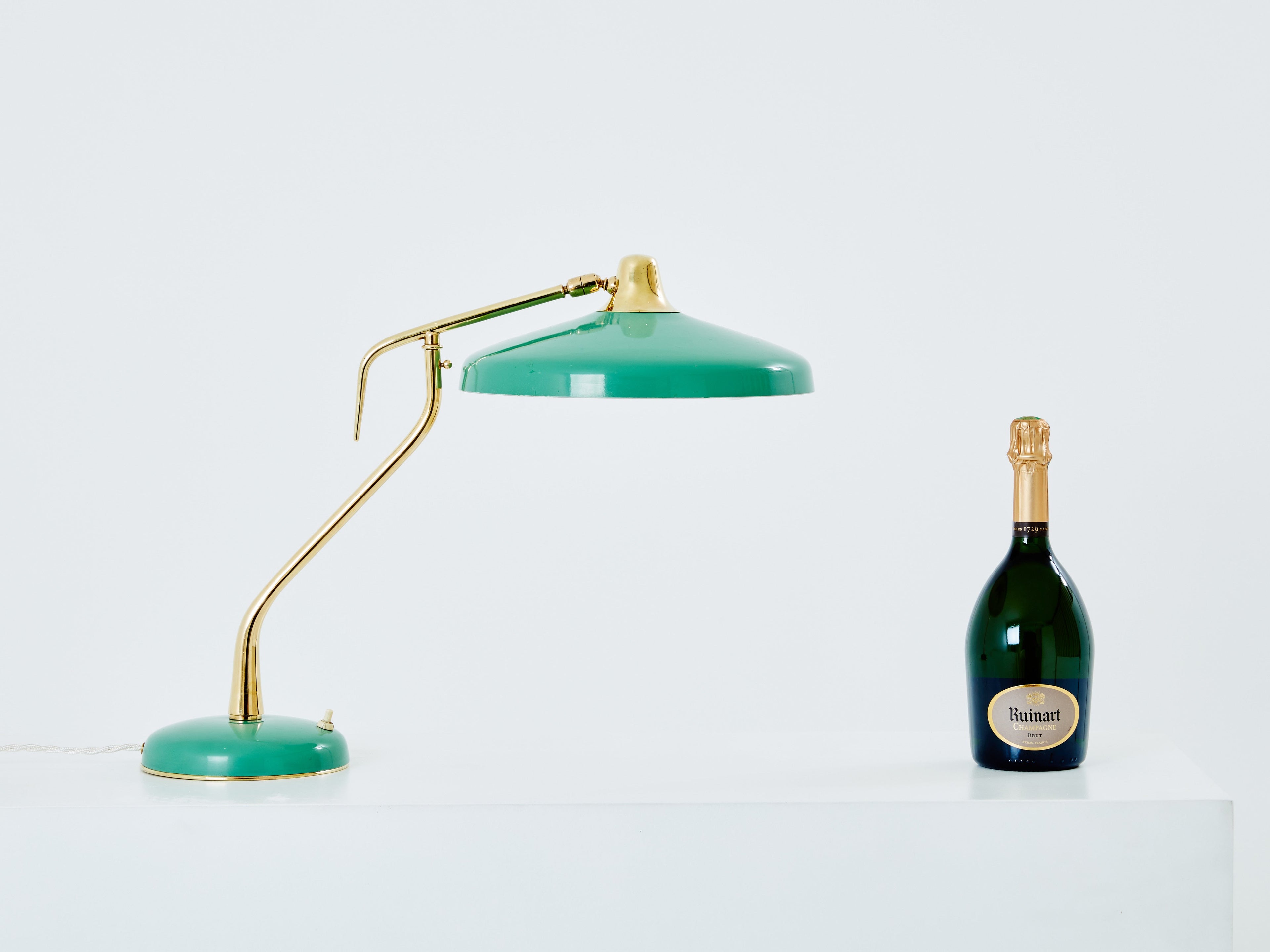 Oscar Torlasco for Stilux Milano table lamp green metal brass 1950s