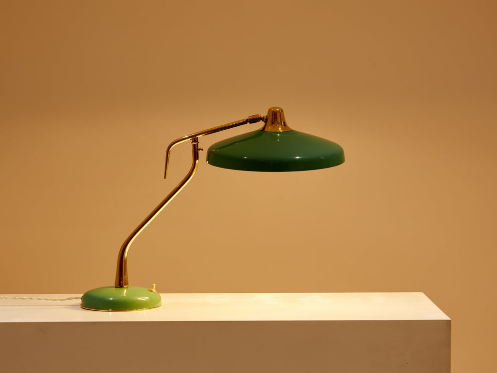 Oscar Torlasco for Stilux Milano table lamp green metal brass 1950s