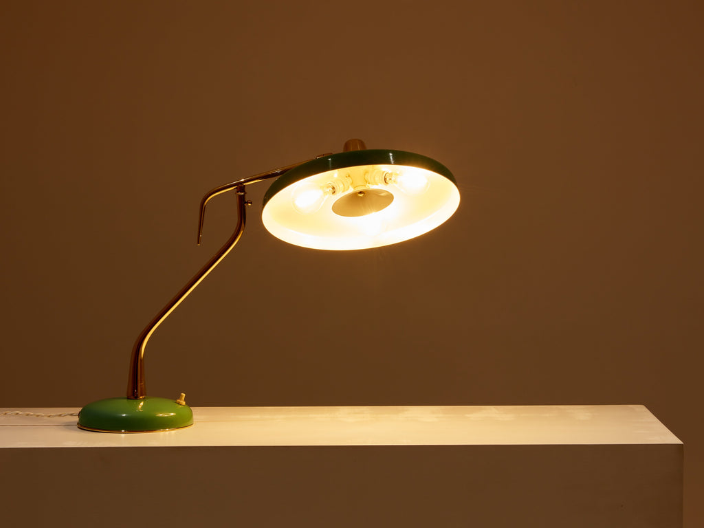 Oscar Torlasco for Stilux Milano table lamp green metal brass 1950s