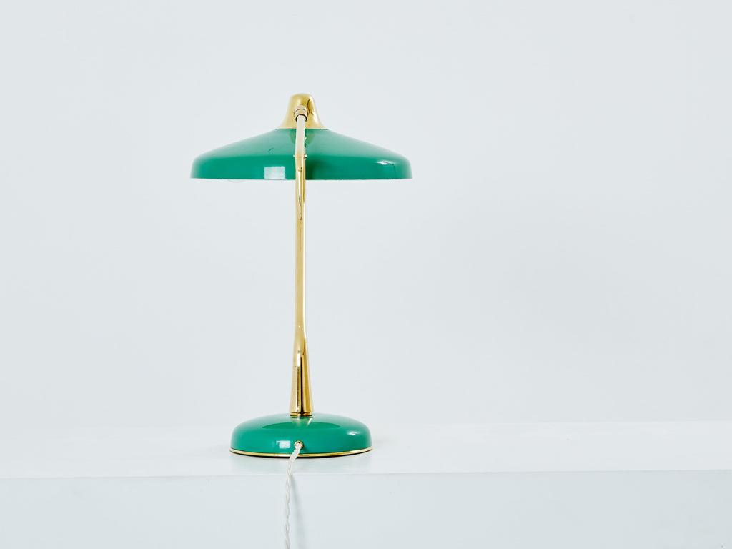 Oscar Torlasco for Stilux Milano table lamp green metal brass 1950s