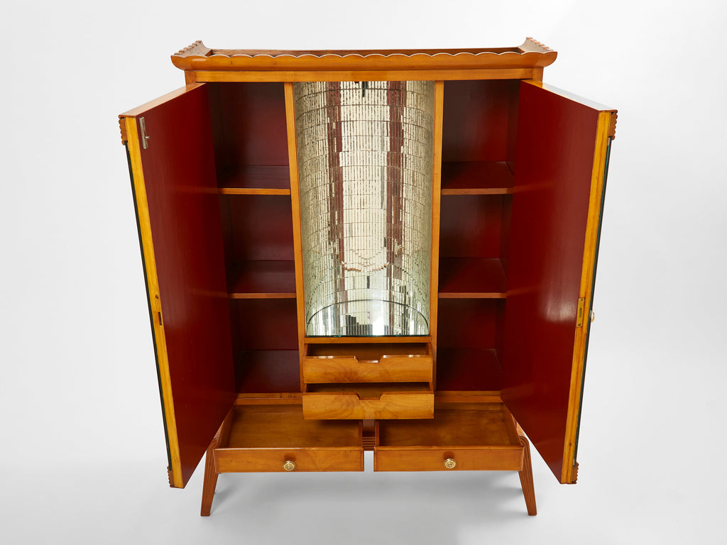 Osvaldo Borsani cherry wood mirrored bar cabinet for ABV 1940