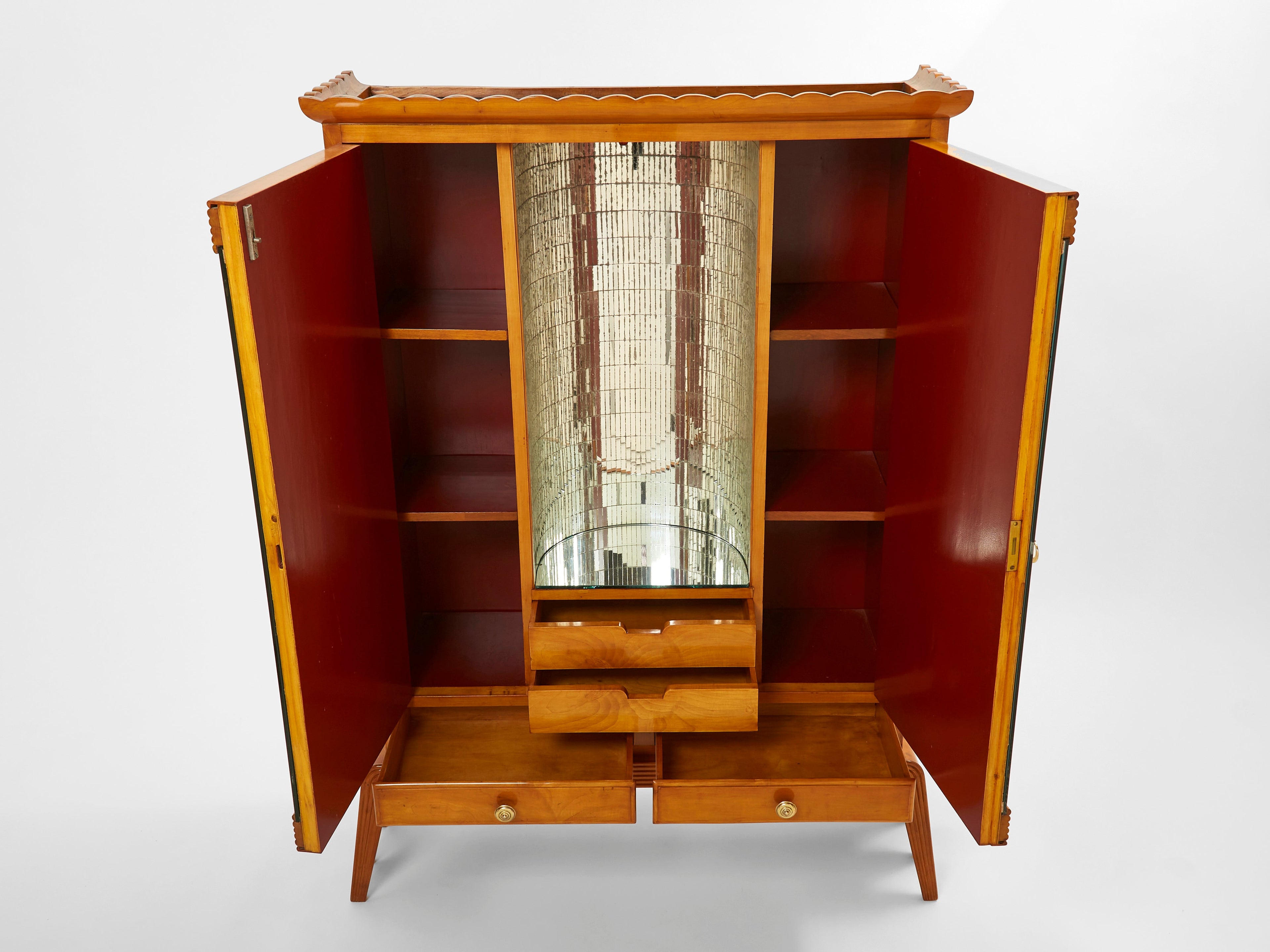 Osvaldo Borsani cherry wood mirrored bar cabinet for ABV 1940