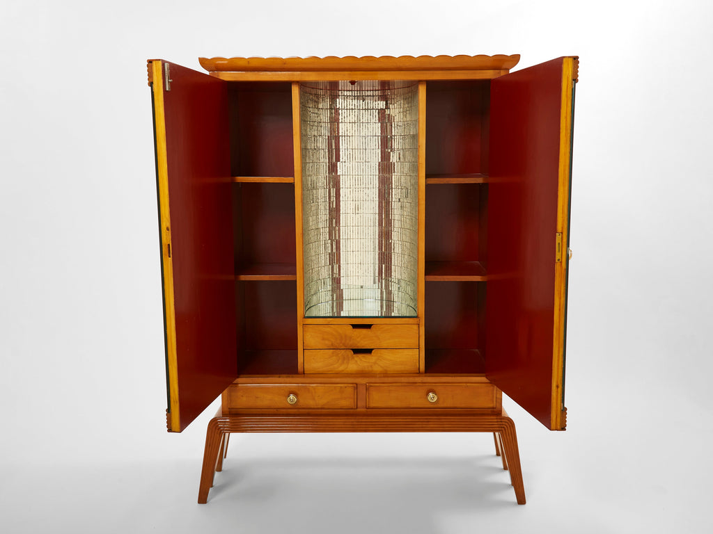 Osvaldo Borsani cherry wood mirrored bar cabinet for ABV 1940