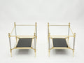French two-tier Maison Jansen brass opaline glass end tables 1970s