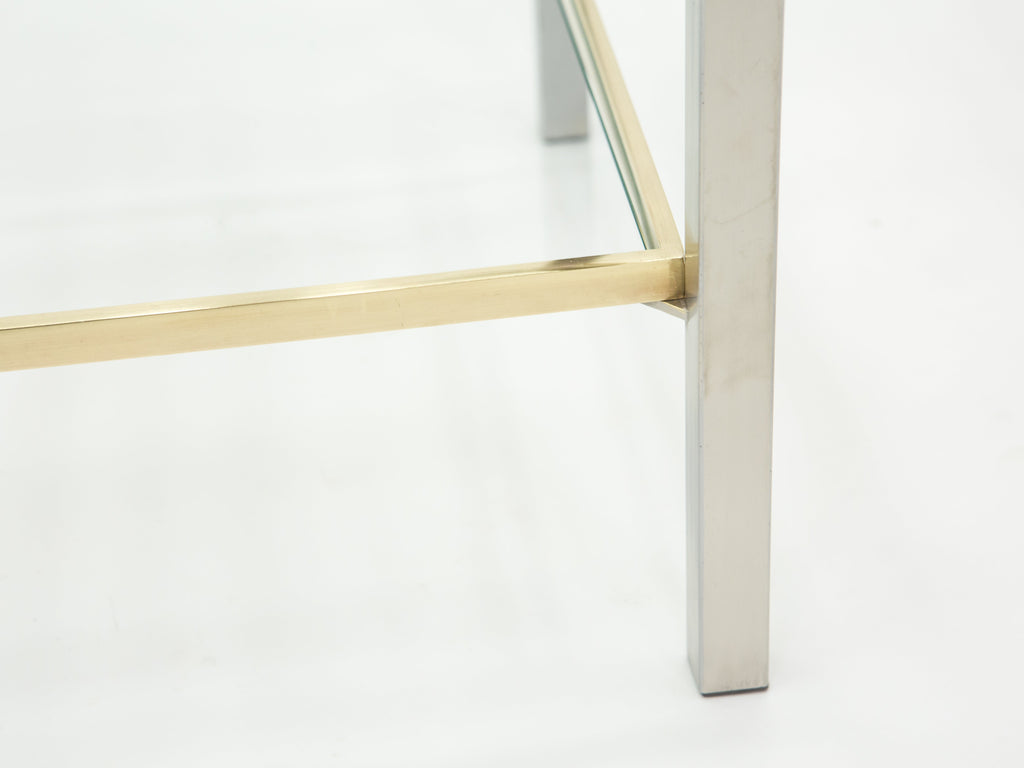 French Brass steel two-tier end tables Guy Lefevre for Maison Jansen 1970s