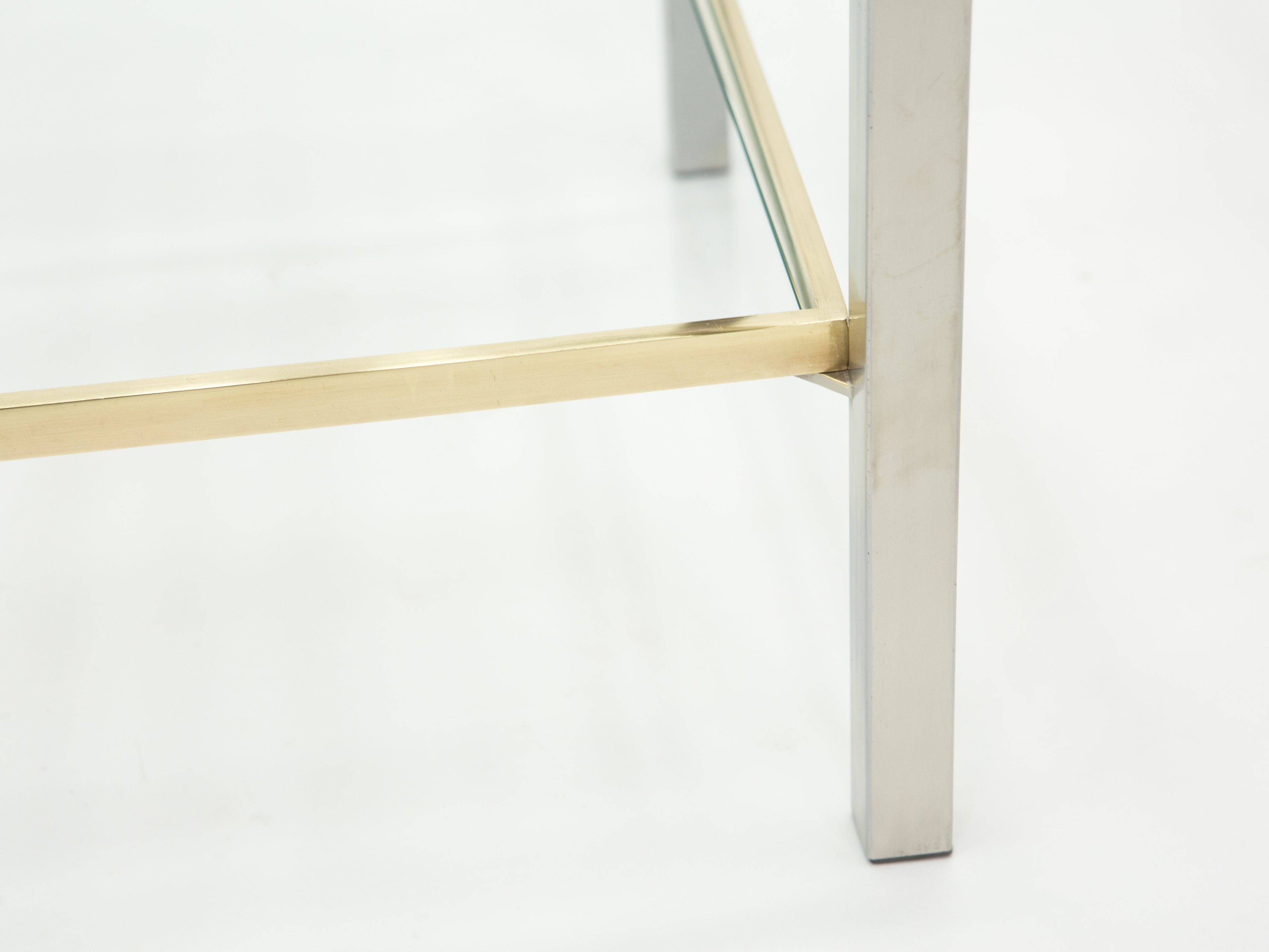 French Brass steel two-tier end tables Guy Lefevre for Maison Jansen 1970s