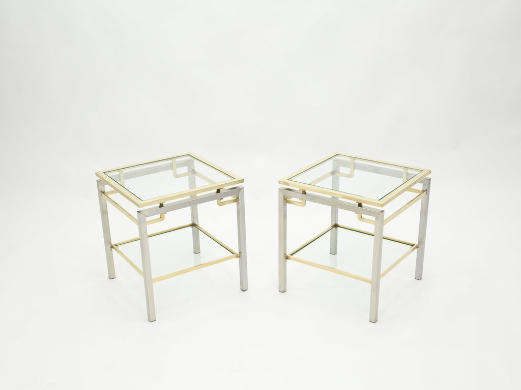 French Brass steel two-tier end tables Guy Lefevre for Maison Jansen 1970s