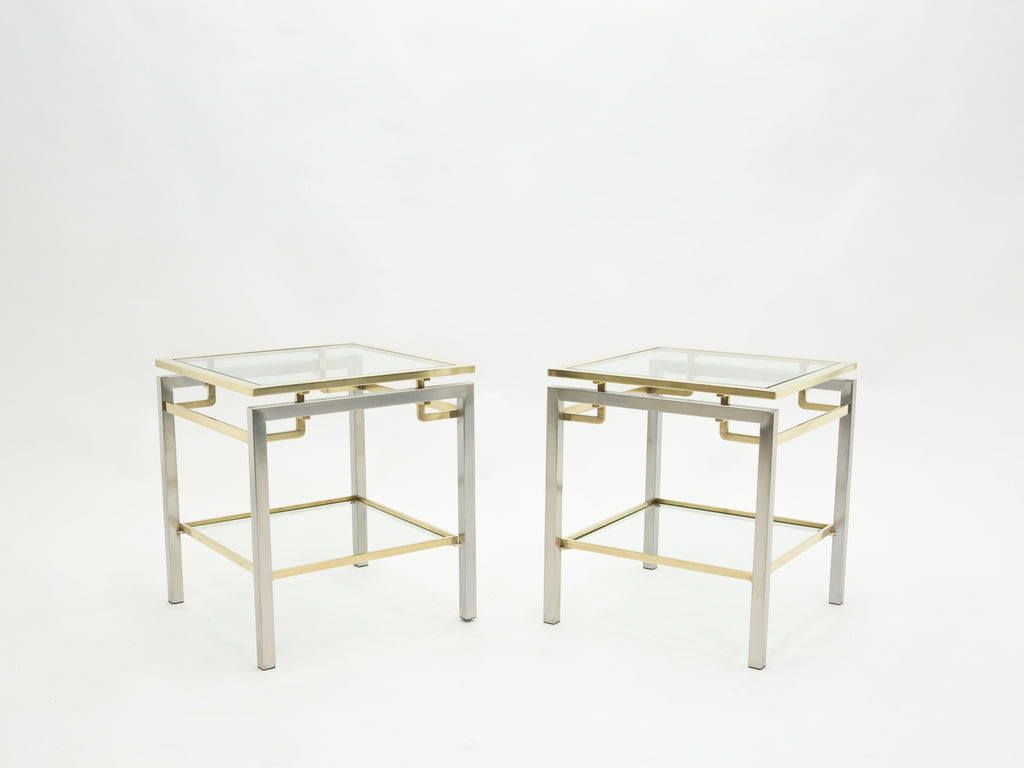 French Brass steel two-tier end tables Guy Lefevre for Maison Jansen 1970s