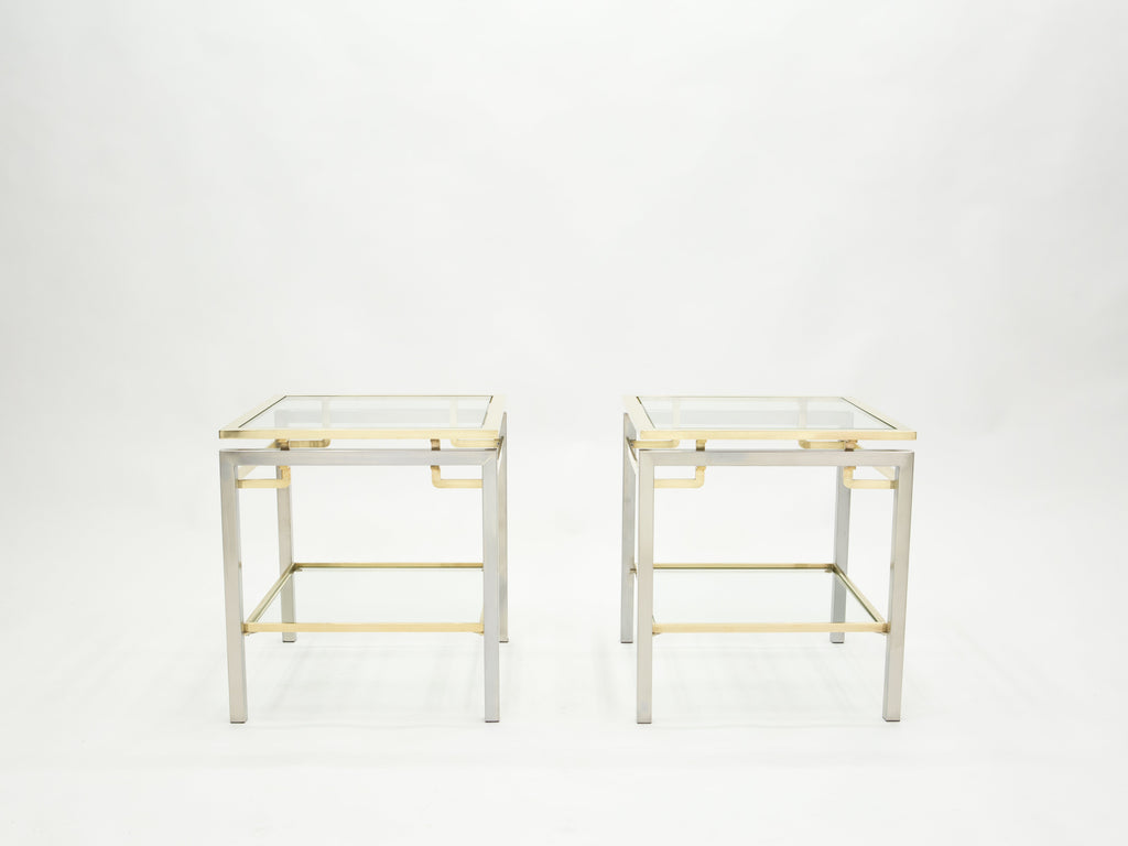 French Brass steel two-tier end tables Guy Lefevre for Maison Jansen 1970s