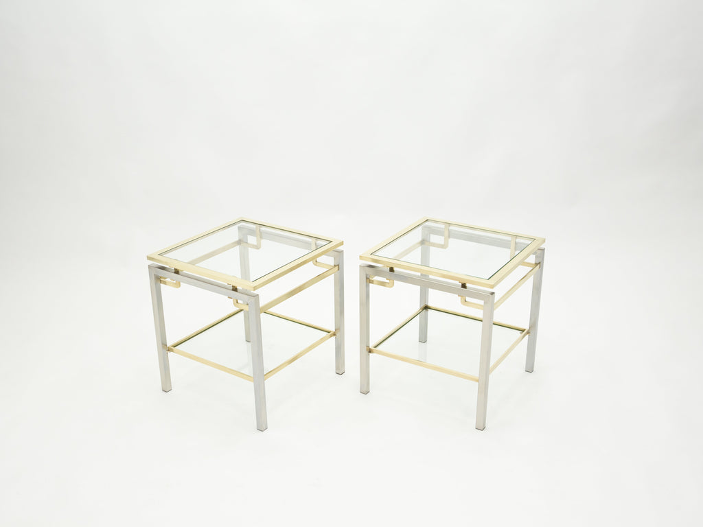 French Brass steel two-tier end tables Guy Lefevre for Maison Jansen 1970s