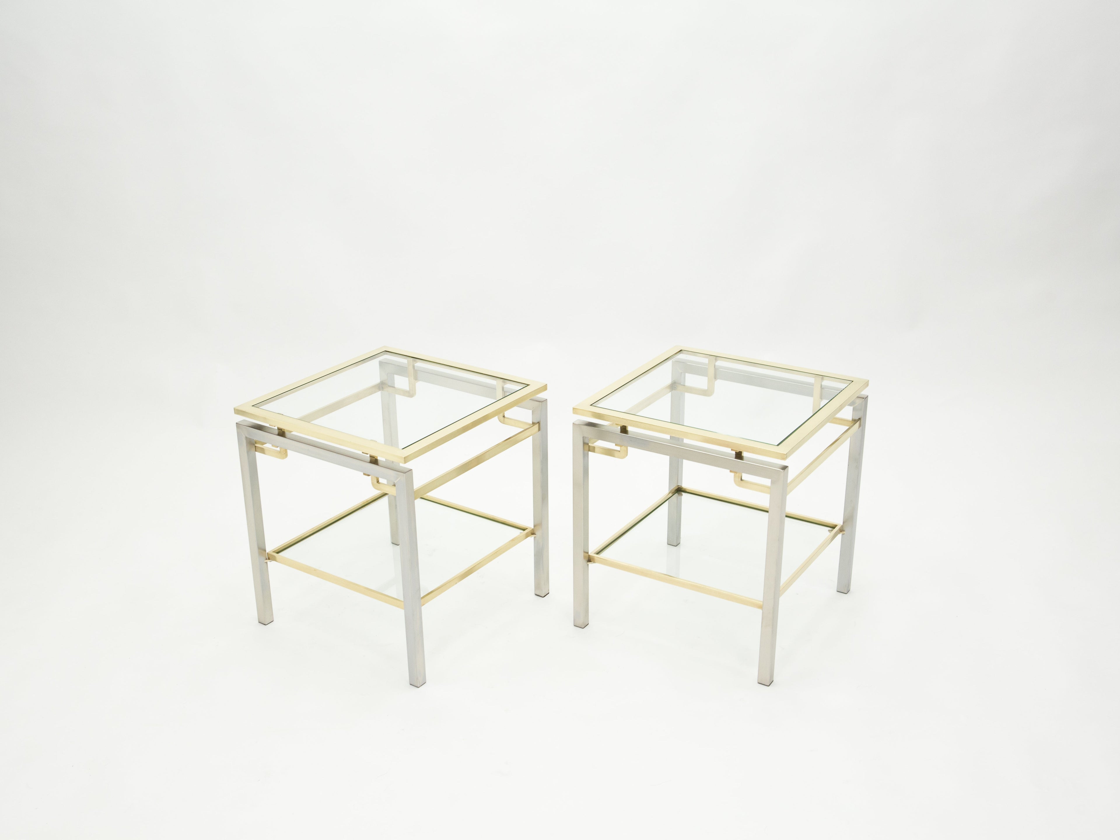 French Brass steel two-tier end tables Guy Lefevre for Maison Jansen 1970s