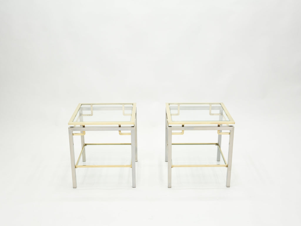 French Brass steel two-tier end tables Guy Lefevre for Maison Jansen 1970s