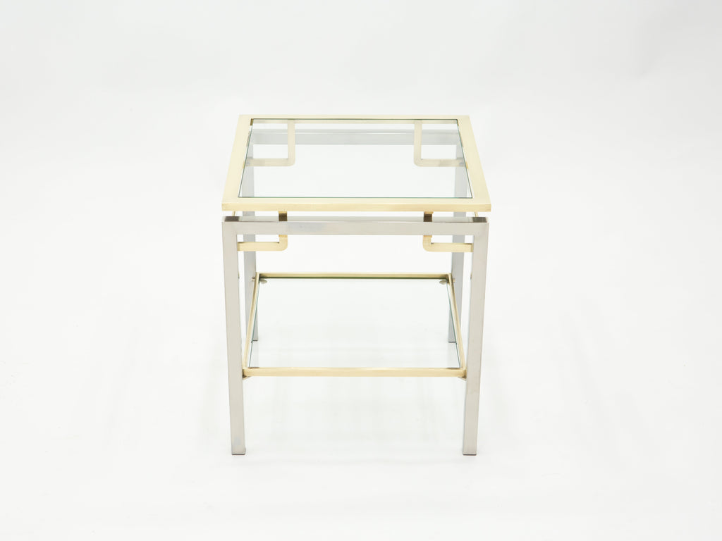 French Brass steel two-tier end tables Guy Lefevre for Maison Jansen 1970s