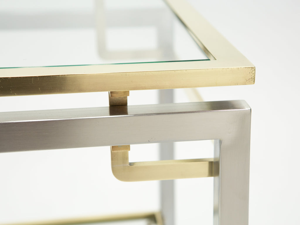 French Brass steel two-tier end tables Guy Lefevre for Maison Jansen 1970s