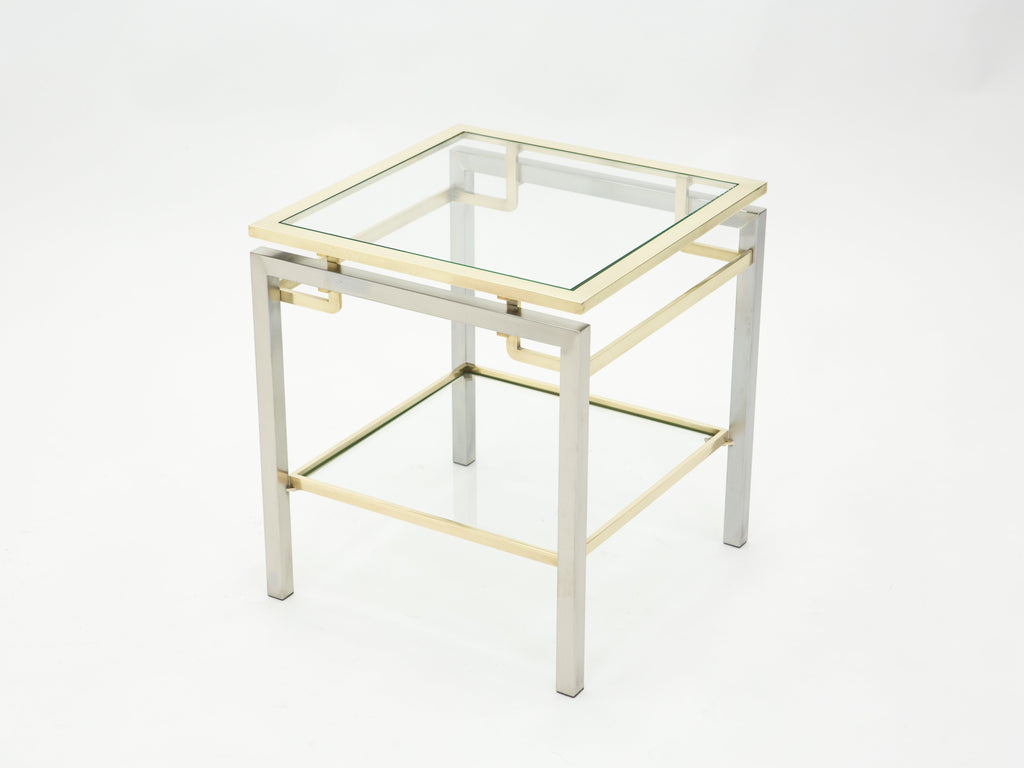 French Brass steel two-tier end tables Guy Lefevre for Maison Jansen 1970s