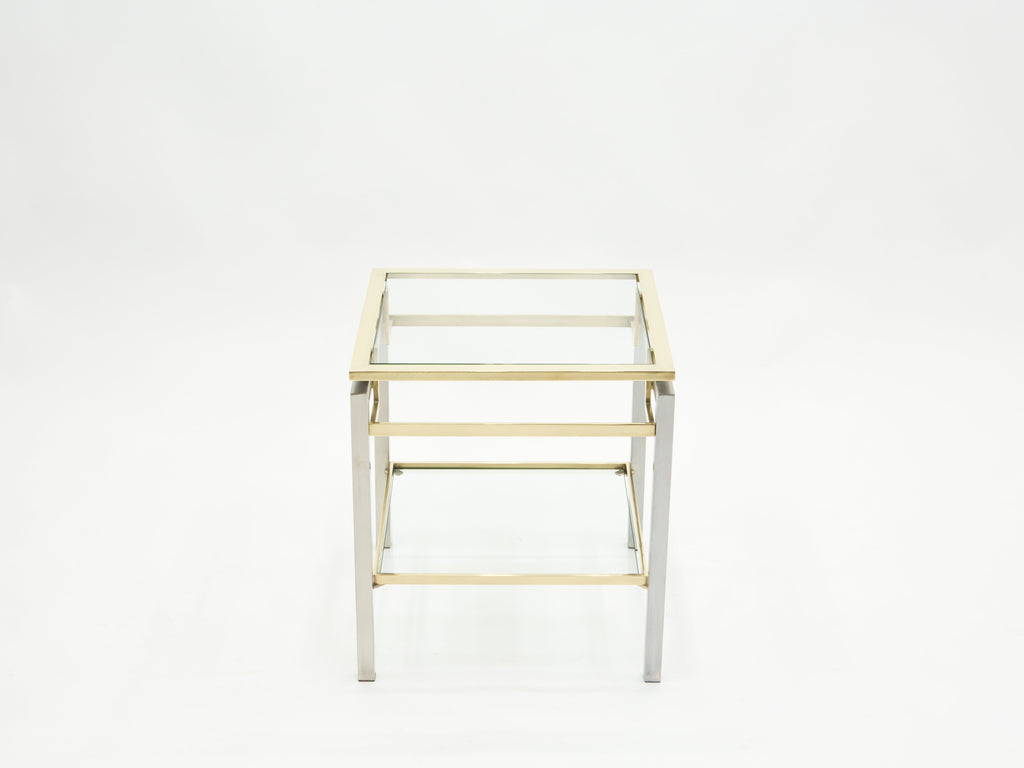 French Brass steel two-tier end tables Guy Lefevre for Maison Jansen 1970s