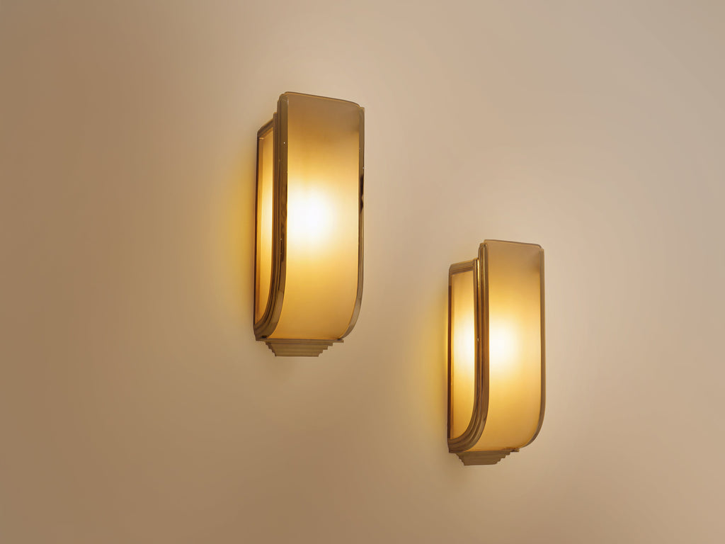 Pair of French Art Deco Modernist nickel steel opaline wall lights 1930
