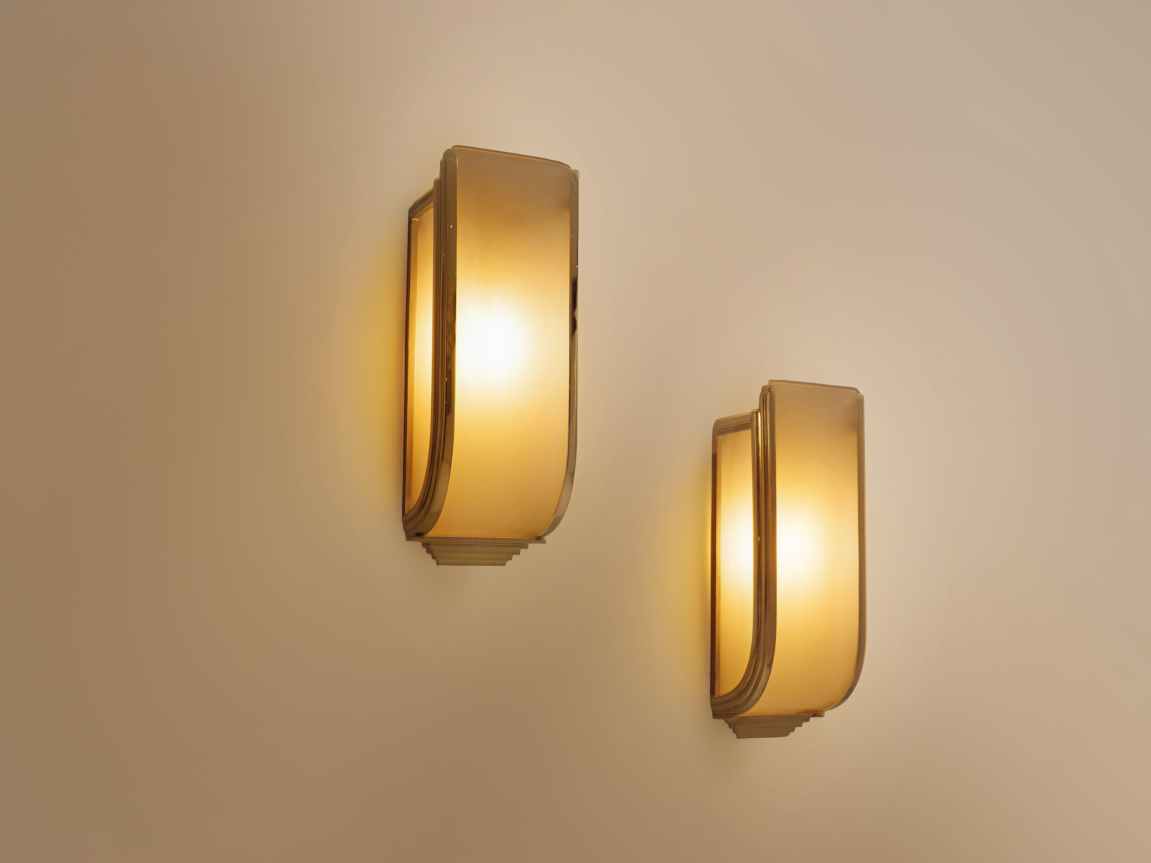 Pair of French Art Deco Modernist nickel steel opaline wall lights 1930
