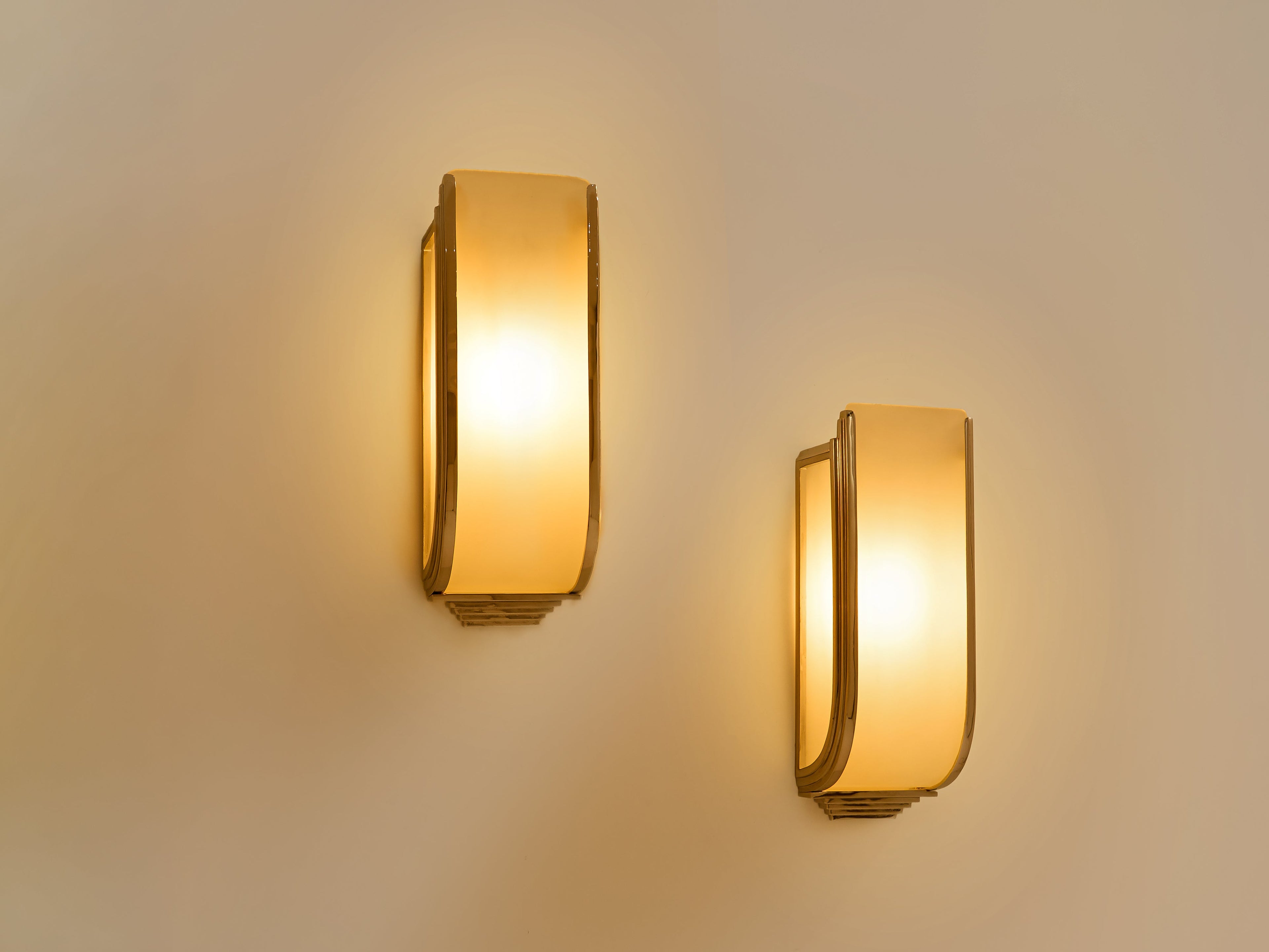 Pair of French Art Deco Modernist nickel steel opaline wall lights 1930