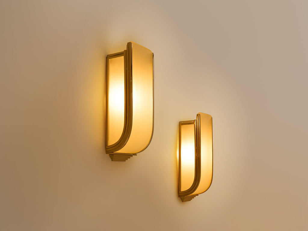 Pair of French Art Deco Modernist nickel steel opaline wall lights 1930
