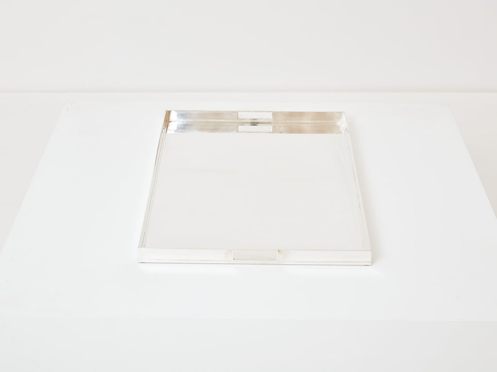 Pair of French Art deco modernist silver-plated trays 1940s